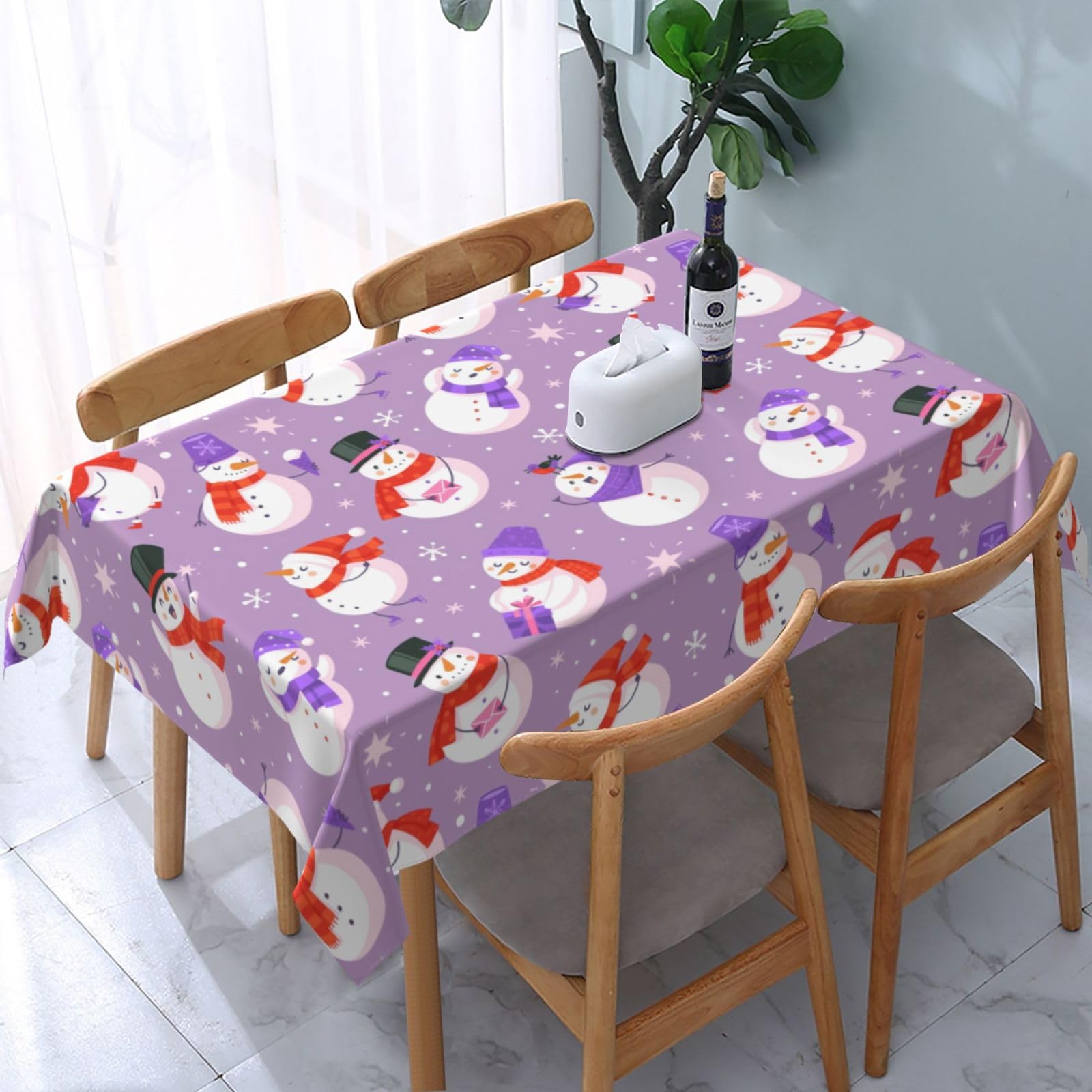 JunHeArt Cute Christmas Snowman Pattern Tablecloth Rectangle Table Cover Washable Table Cloths Decor For Kitchen 54" X 72"