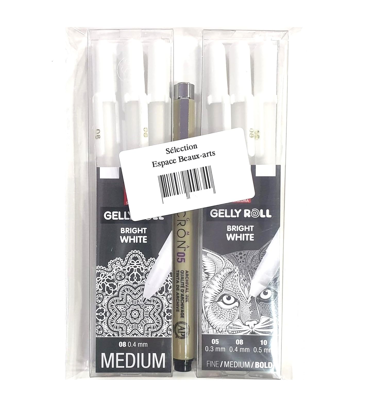 Sakura Gelly Roll White, Bright White Pens in Case, Mixsize 05.08.10 Sakura Pigma Micron Black 05