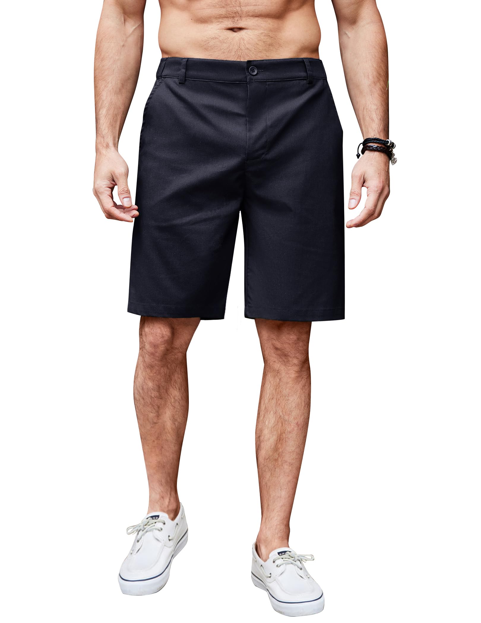 COOFANDY Herren Leinen Shorts mit Reißverschluss Leinenhosen Kurze Freizeithose Regular Fit Leichte Sommerhose mit Taschen