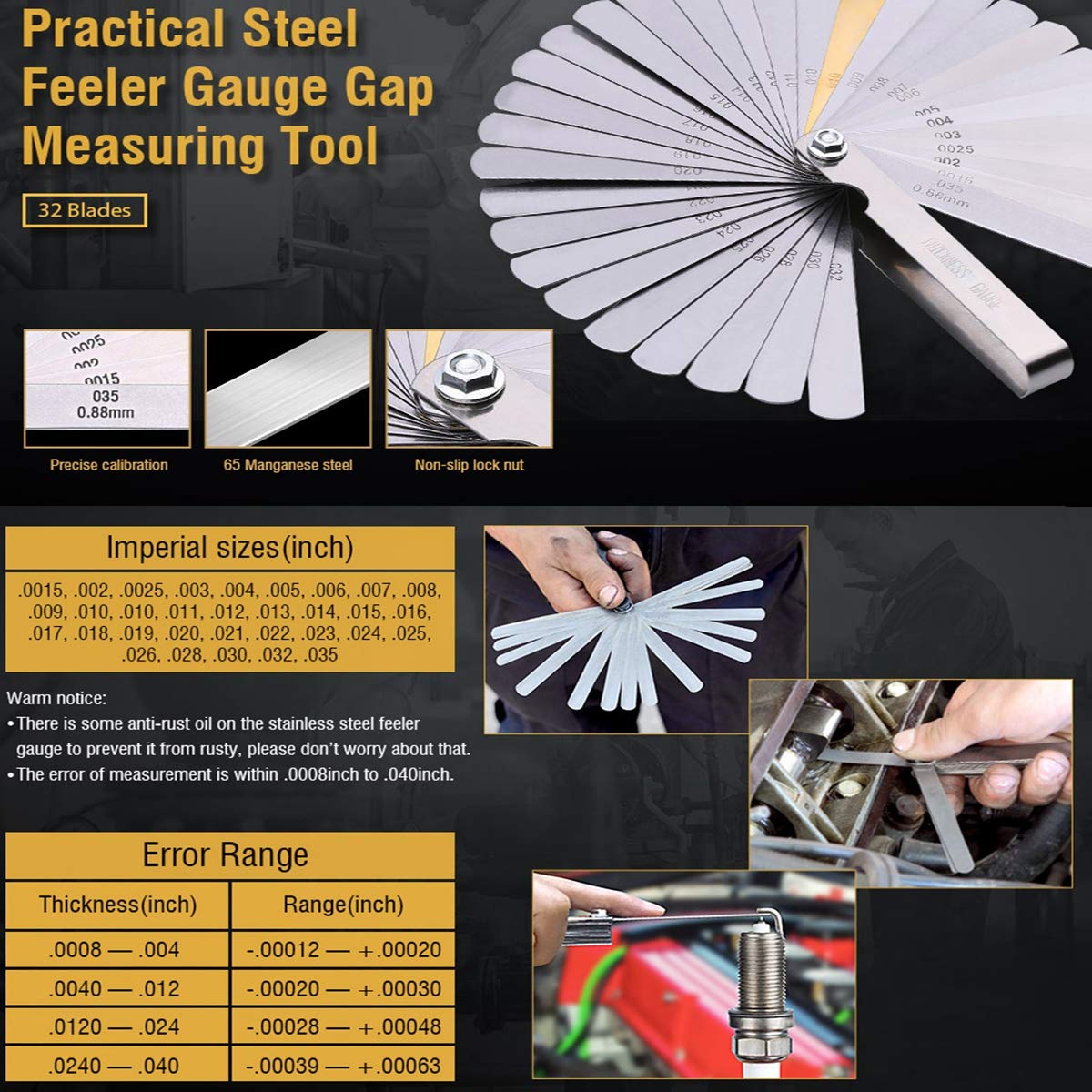 RuiJOTWAT 32-Blades Feeler Gauge Imperial Metric Guitar String Height Tool Measuring Luthier Tool - Image 3