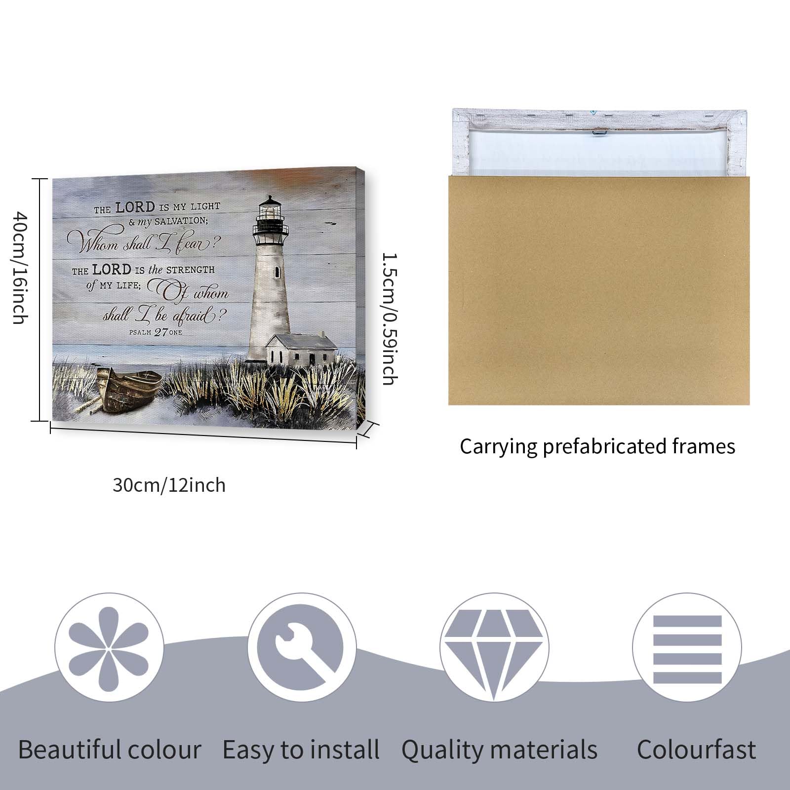 Qiukoo Wall Art with Frame, Lighthouse Ornaments Coastal Canvas Prints and Posters for Bedroom Decor Living Room - Image 2