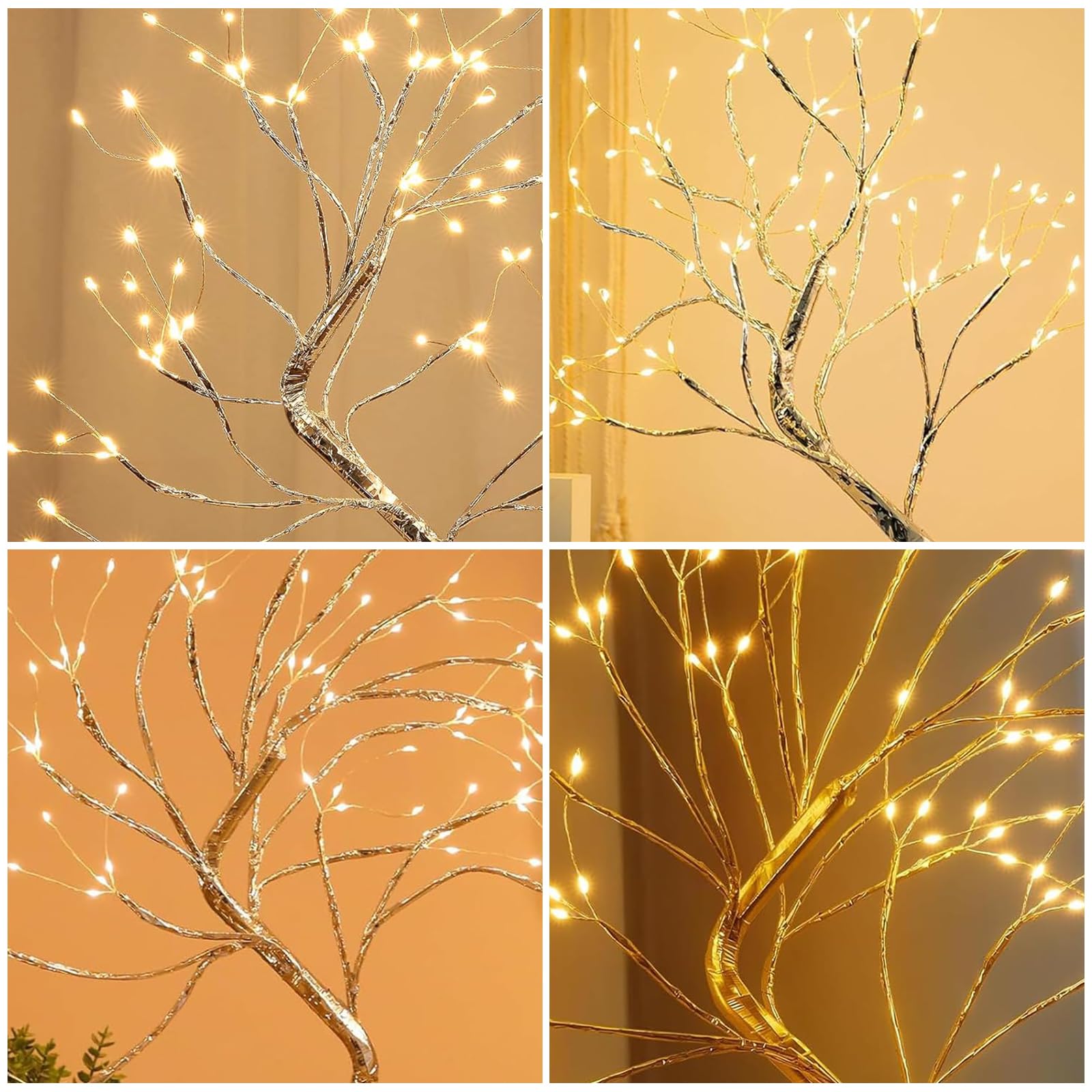 Arbre Lumineux LED, 108 LED Lumière d'arbre Intérieur, 8 Modes Variable, Lampe Arbre Lumineux Branches Réglables, pour la Décoration de Fête de Mariage, Alimentation par USB/Batterie