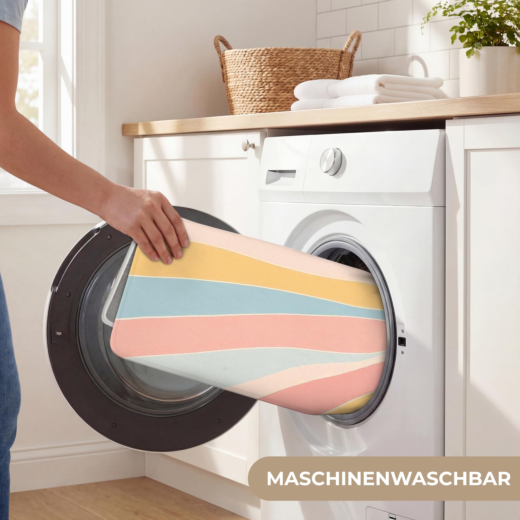 Duschvorleger Badezimmer Deko Badematte rutschfest Bathroom | 60x90 cm - Rechteckig - Vorleger Badmatten Duschteppich Weichschaummatte Illustration - Sonne - Pastellfarben