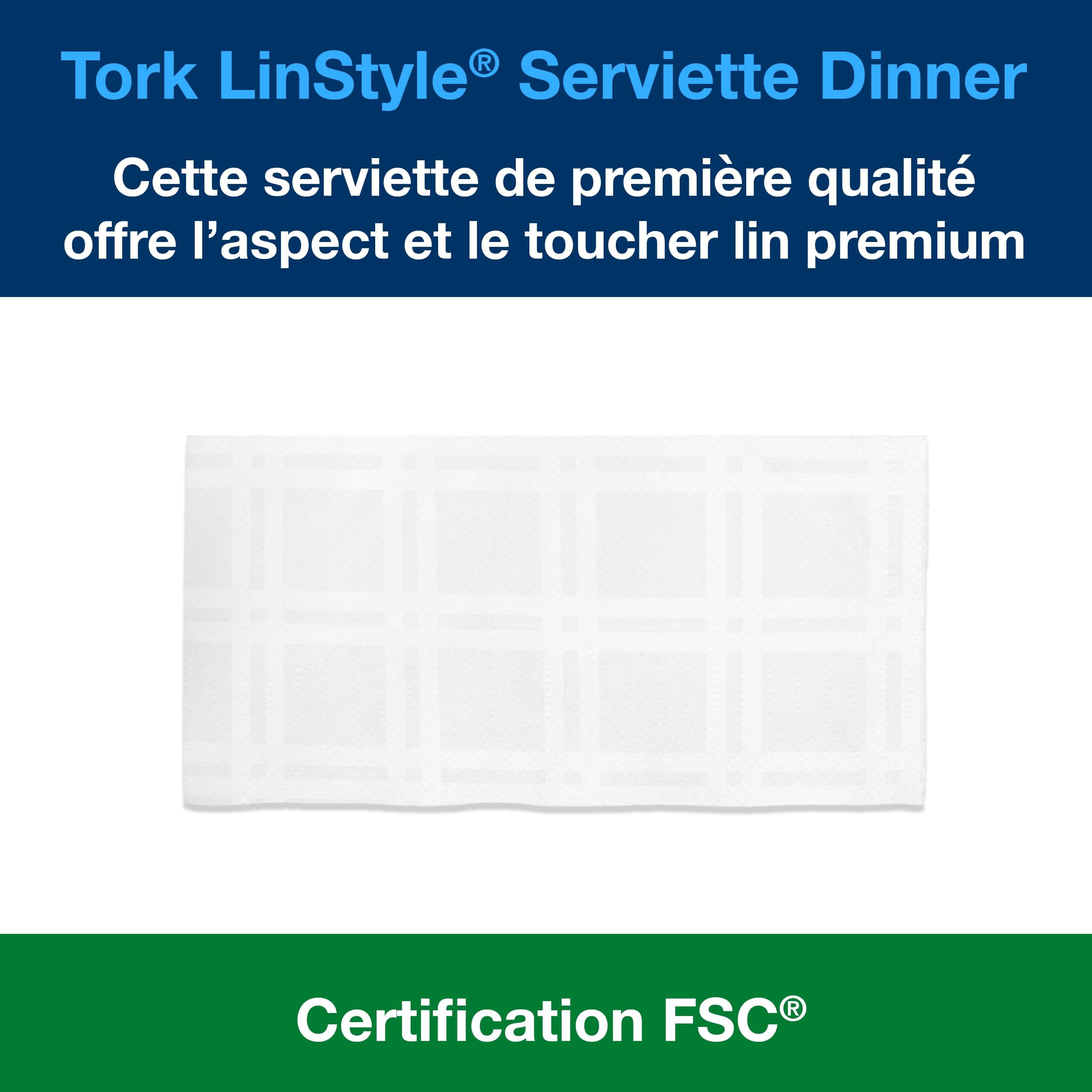 Tork LinStyle Serviette Dinner blanche, Pliage 1/4, 19,5 x 19,5 cm, 14 x 50 serviettes, 509410
