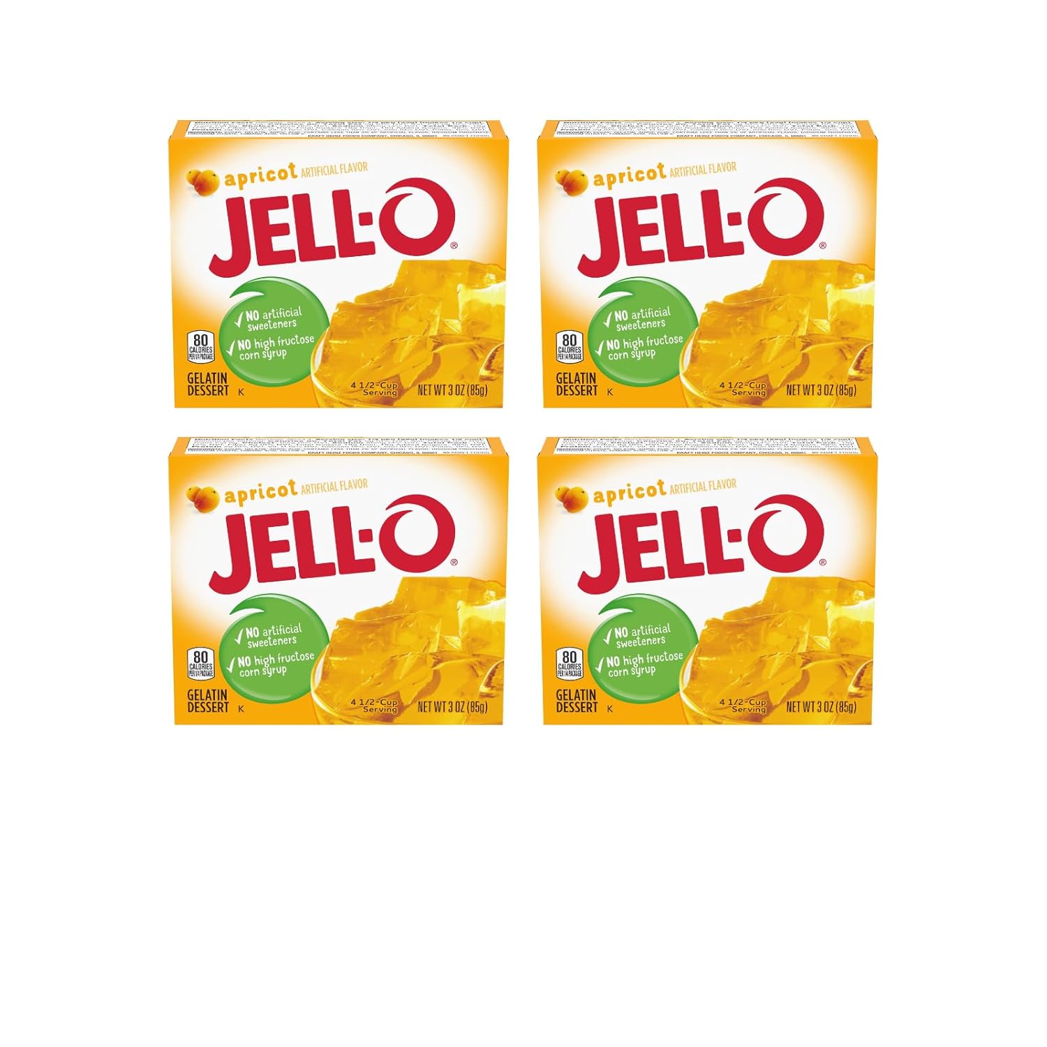 Jell-O Gelatin Dessert Mix, Apricot Flavored, Fat Free, 3 oz (Pack of 4)
