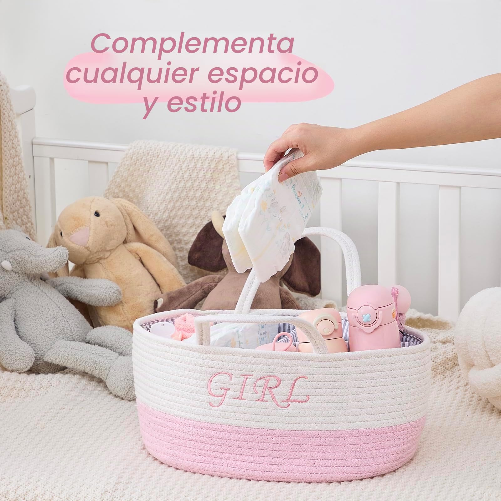 Cesta Organizadora Rosa Pañales Niña | Con Divisores para Toallitas y Cremas | Almacenamiento Habitación Infantil y Baño
