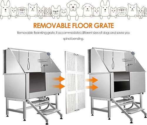 Miniatura 3 de WSSEY Bañera de aseo para perros, estación de baño de aseo de perros de 50 pulgadas, estación de lavado de perros de altura ajustable de acero