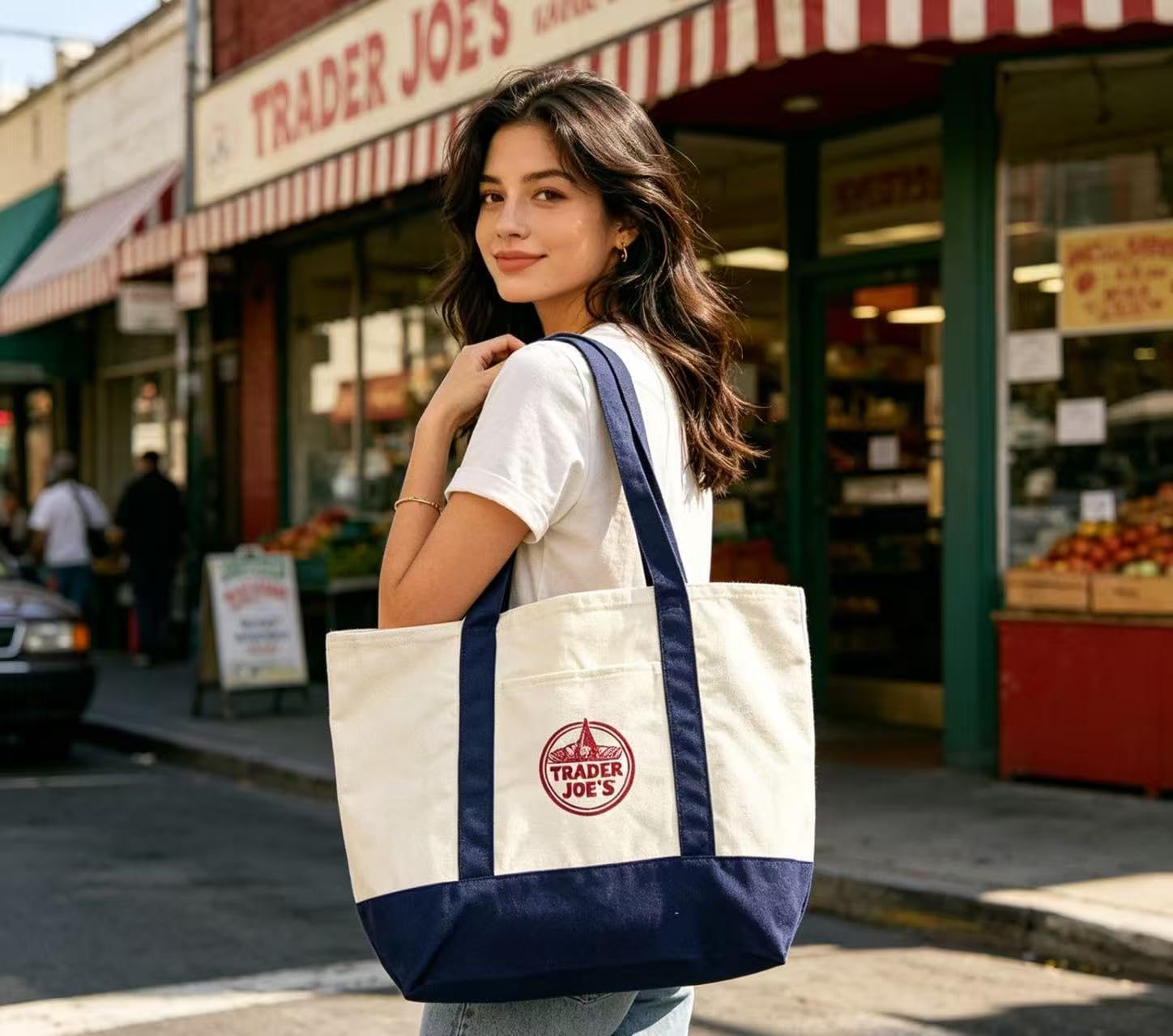 Inspired Canvas Tote Bag - Large Capacity Reusable Shopping Bag, Fashion Color Block Embroidered Shoulder Bag for Women, Casual Daily Beach Travel Grocery Bag