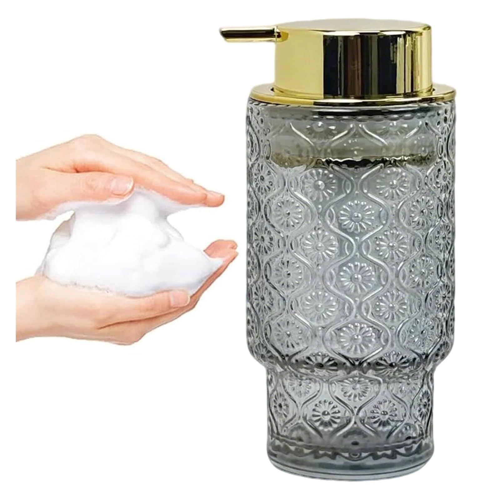 Qyleee Smoke Gray With Gold Pump Hand 11Oz Clear Hand Wash Pump For Bathroom And Kitchen, Refillable Dish Liquid Dish For Bathroom(Smoke Gray With Gold Pump)