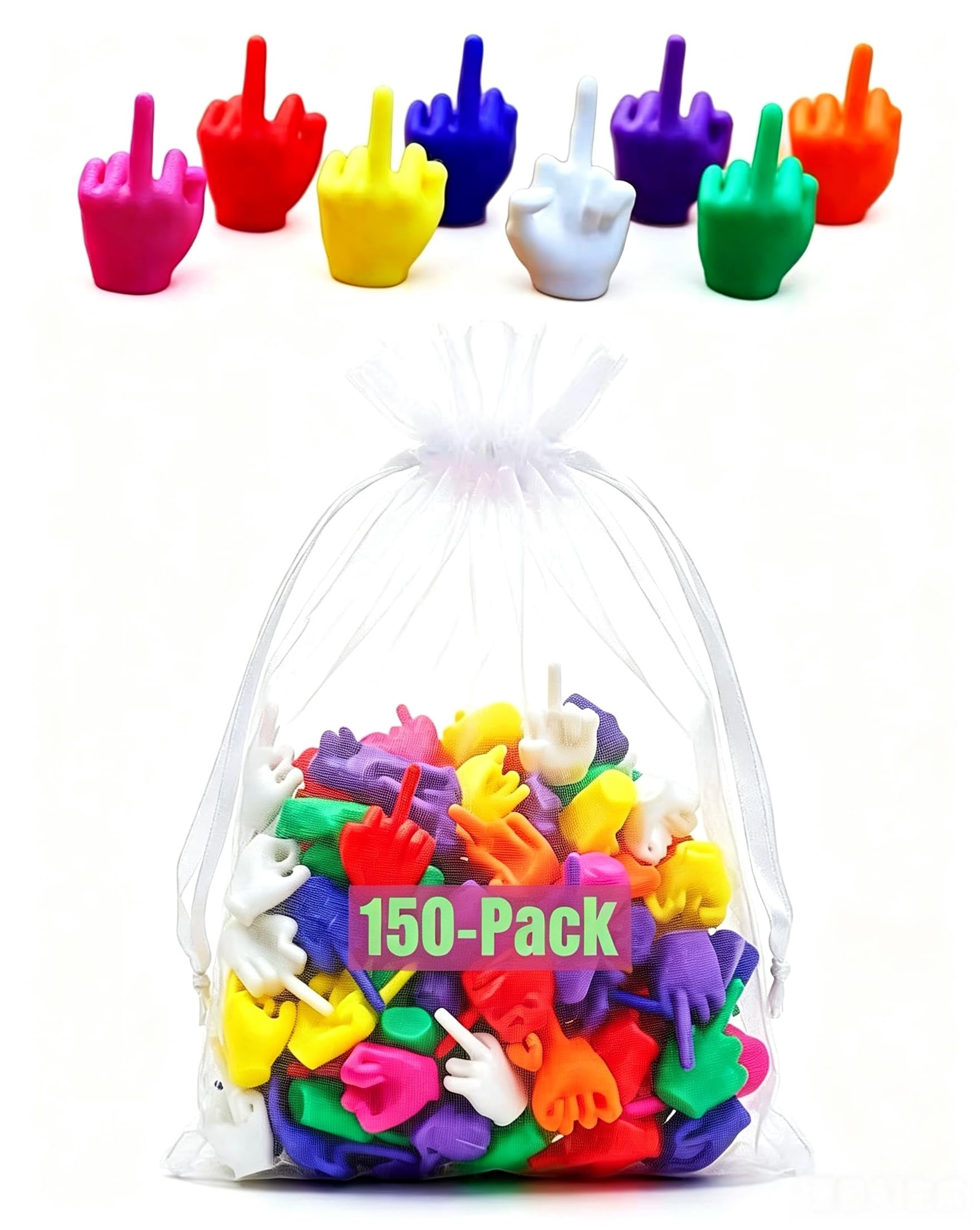 Mini Middle Fingers 150 Pack Colorful Flip the Bird Tiny Hands Gag Gift Adult Christmas White Elephant Stocking Stuffers Party Favors Office Prank Desk Decor (150PCS)