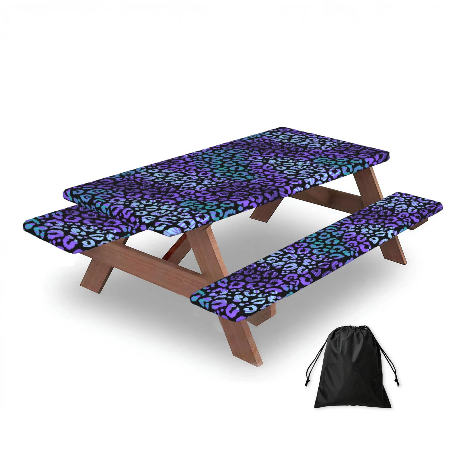 Dopklna As Picture Colorful Leopard Exotic Animal Print, Picnic Table Cover With Bench Covers -Waterproof Elastic Fitted Tablecloth For Garden Camping Patio 76X152cm