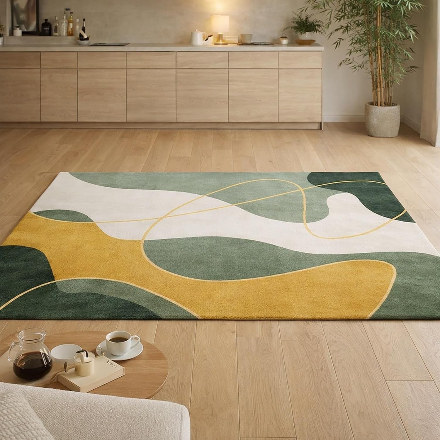 Tappeto Antiscivolo Moderno Verde e Giallo per, Salvia-verde, 120 x 200 cm
