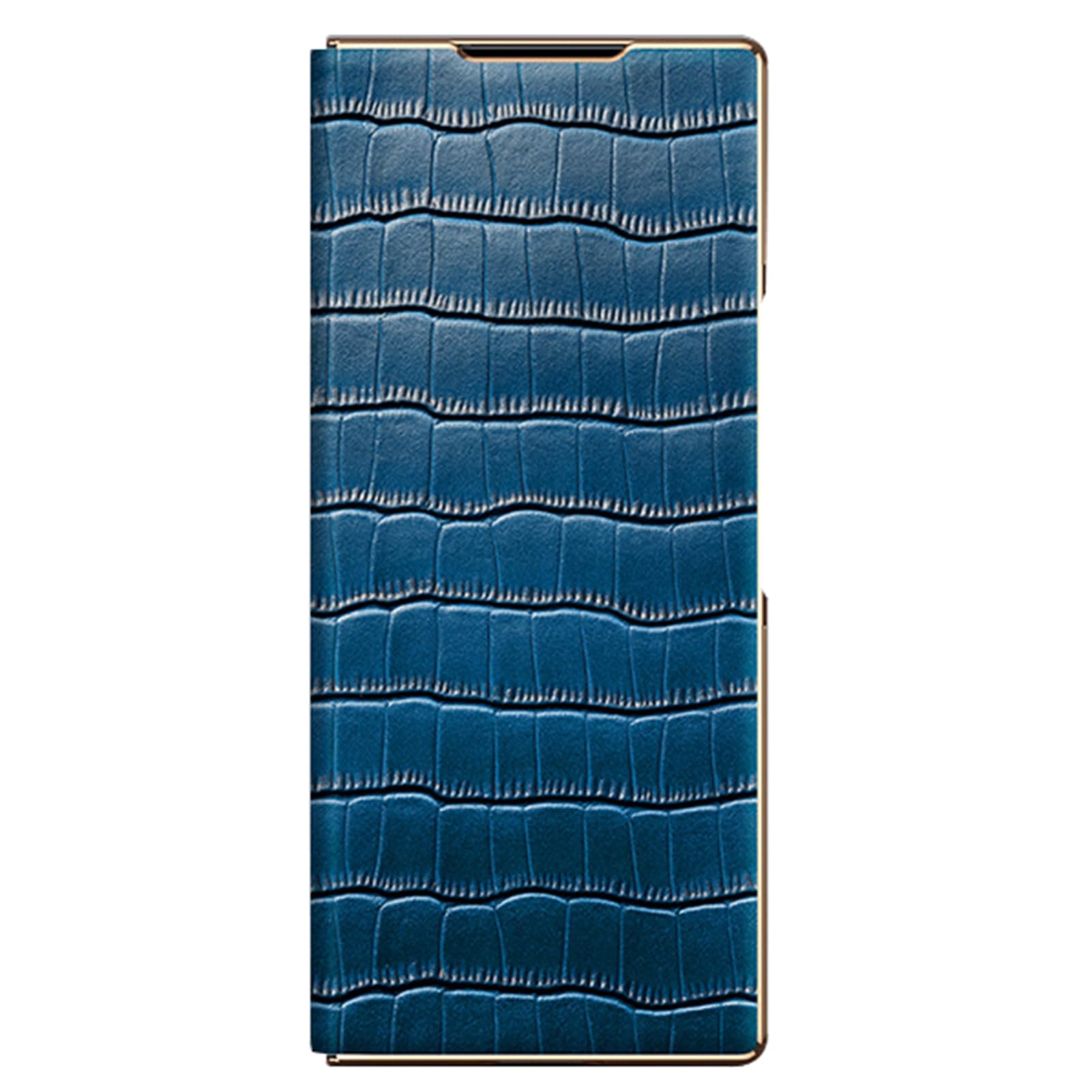Funda Enchapada For Samsung Galaxy Z Fold 8 Ultra, Cierre Magnético, Cubierta con Textura De Cocodrilo, Forro De Fibra, Resistente A Los Arañazos, Carcasa For Cámara Flip Folio De Cuero Genuino(Blue)