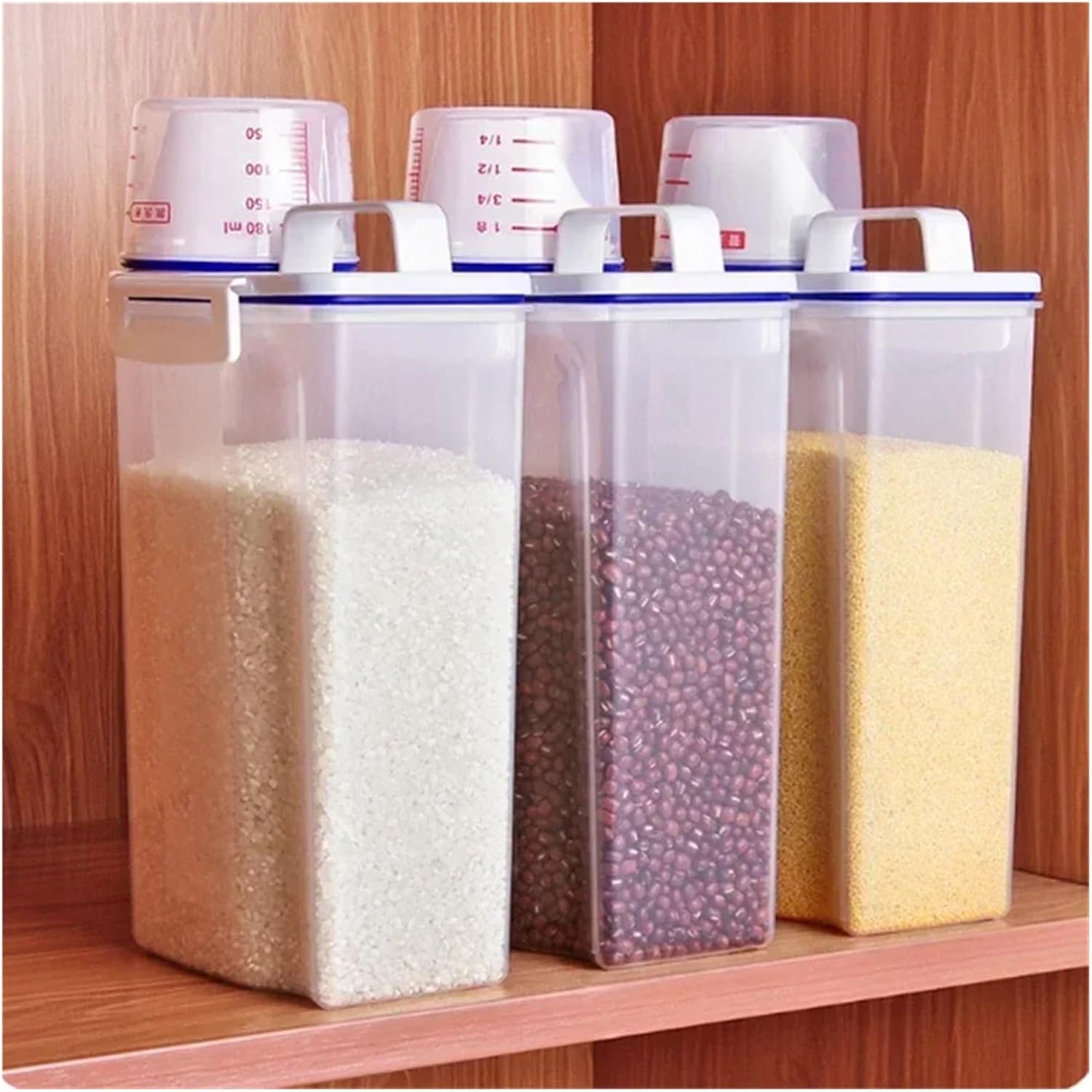 2/3Pcs 2KG Transparent Sealed Moistureproof Rice Bucket With Measuring Cup Cereal Storage Tank Kitchen Box(3pcs)
