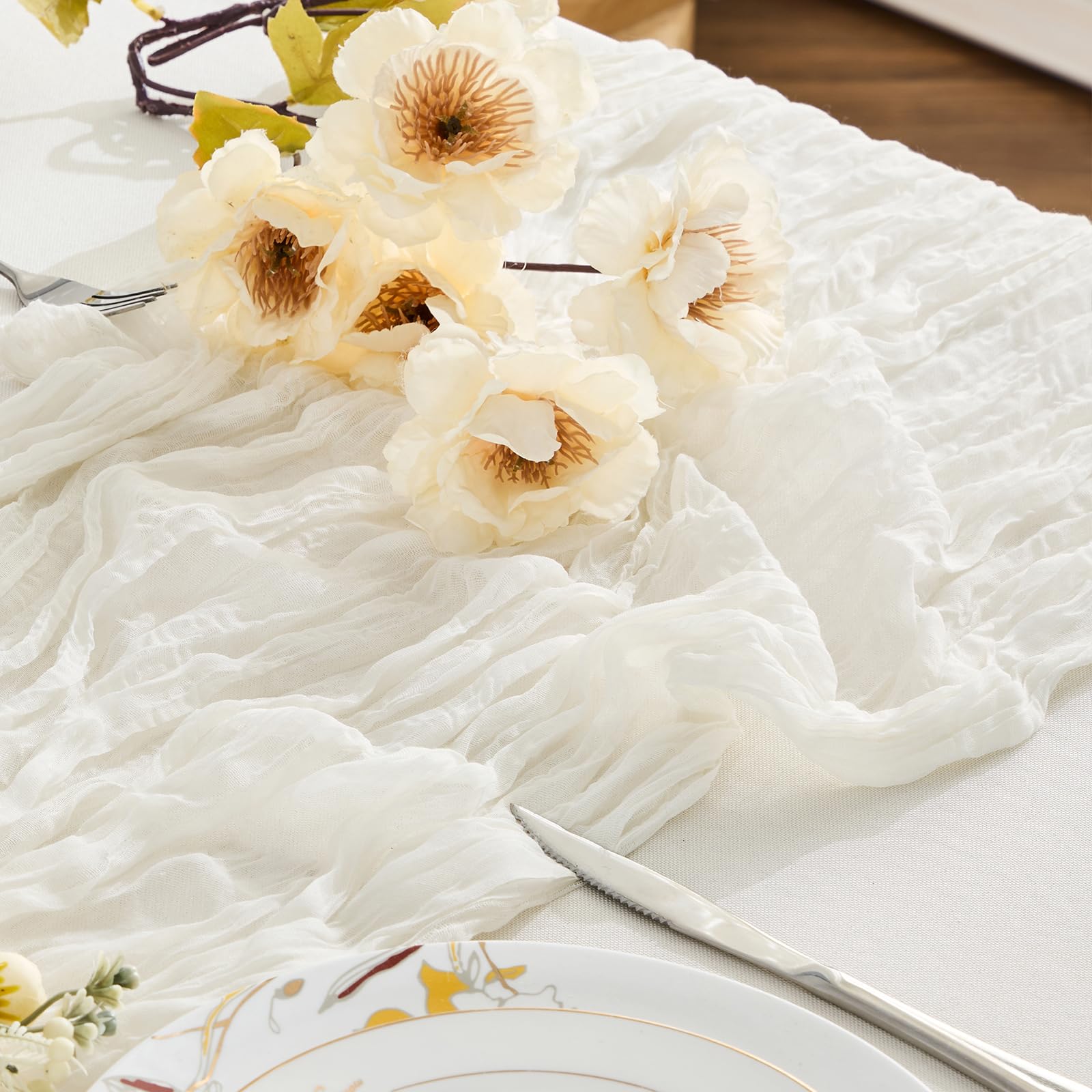 BALCONY & FALCON Cheesecloth Table Runner 2 PACK – White Sheer 10ft (120 x 35 inch) Rustic Boho Gauze Cheese Cloth Table Runner for Easter, Spring, Wedding, Baby Shower & Outdoor Party Decor — image 1