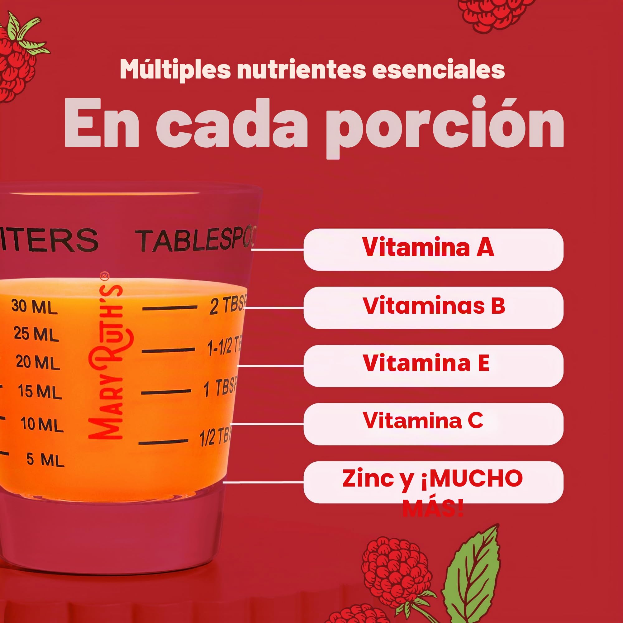 MaryRuth Organics, Multivitamínico Líquido Matutino, Vitaminas y Minerales Esenciales, Sin Azúcar, Sabor Frambuesa, 450 ml, Vegano, Sin Gluten