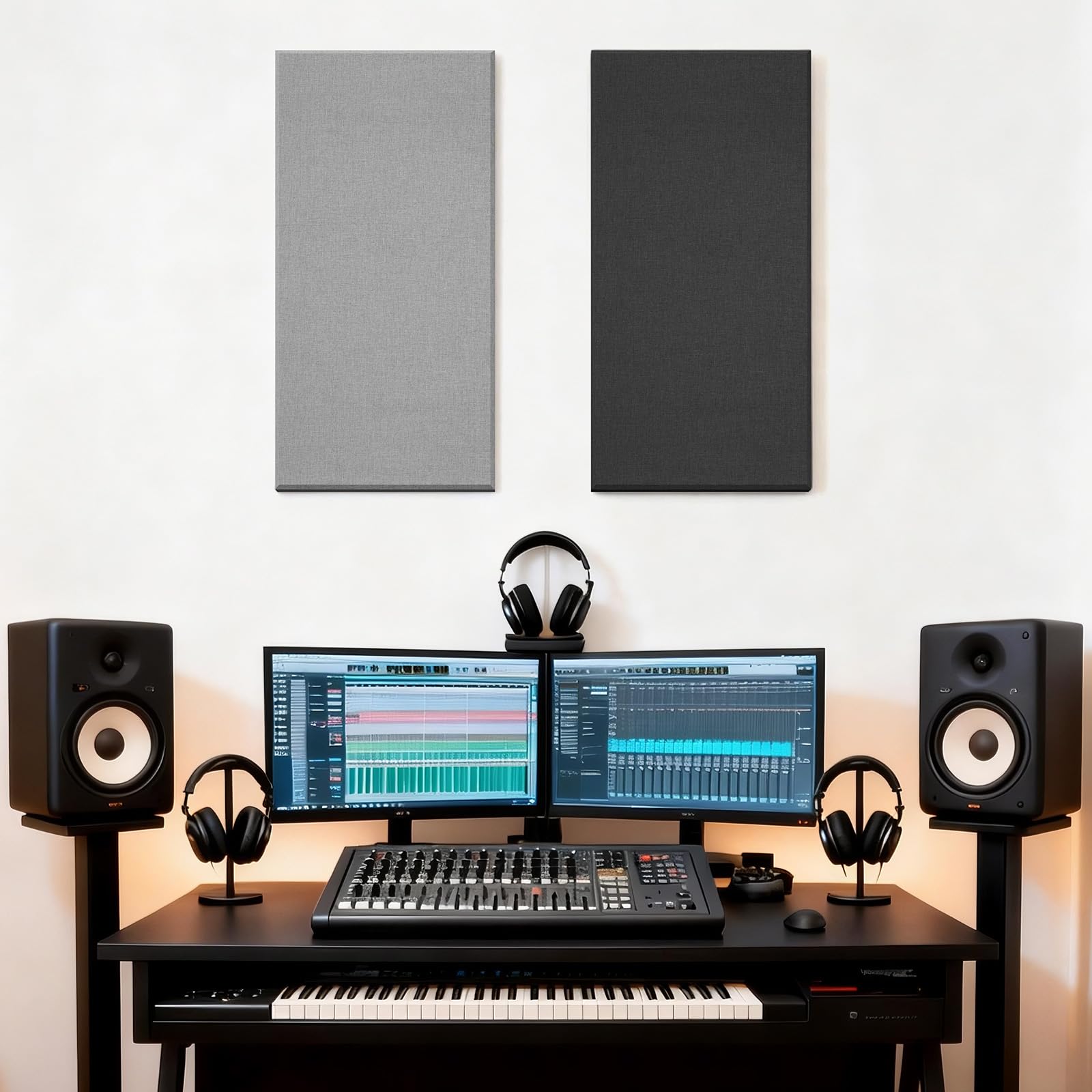 TONOR Paneles Acústicos de Fibra de Vidrio Grandes, 100x50x4cm Panele Insonorizante para Pared que Absorben el Sonido para la Decoración de Pared Interiores de Estudios, Salones, Teatros, Negro
