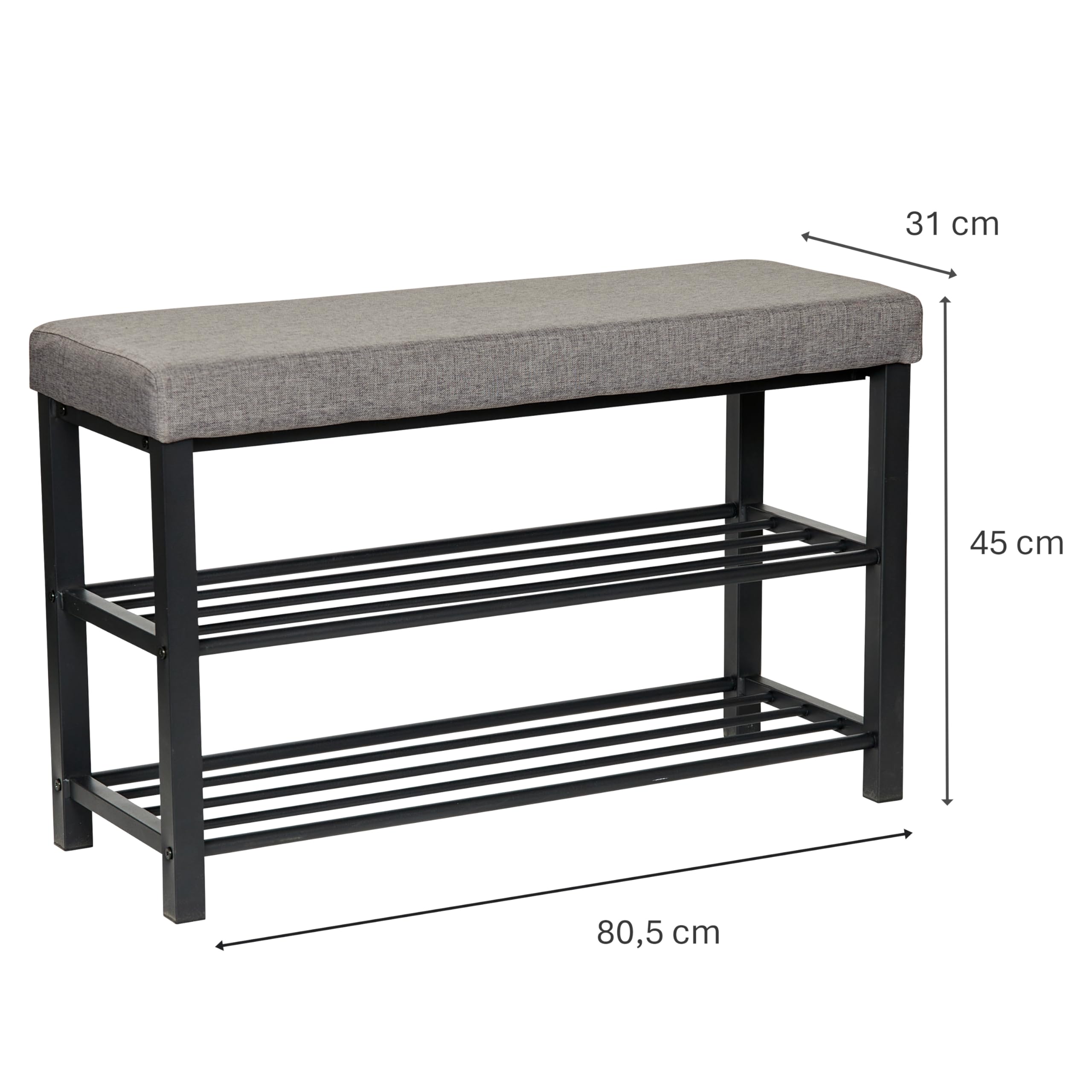 Love IT Store IT Loft ławka na buty z siedziskiem – wąski regał na buty z ławką do siedzenia i 2 półkami – łatwy montaż – czarna/antracytowa – 80 x 31 x 50 cm
