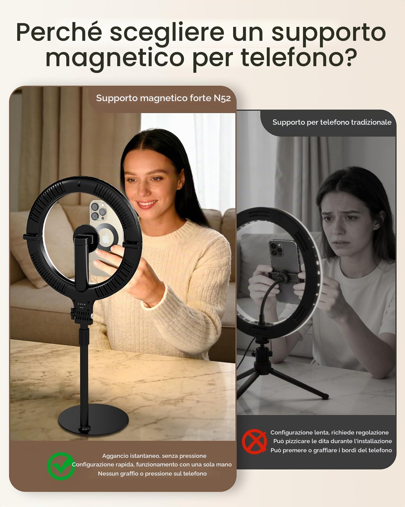 NiceVeedi Luce ad anello da 25,4 cm per registrazione video, 5000 mAh, pieghevole, per selfie, con supporto e supporto magnetico per telefono, luce halo per videoconferenze, per live streaming
