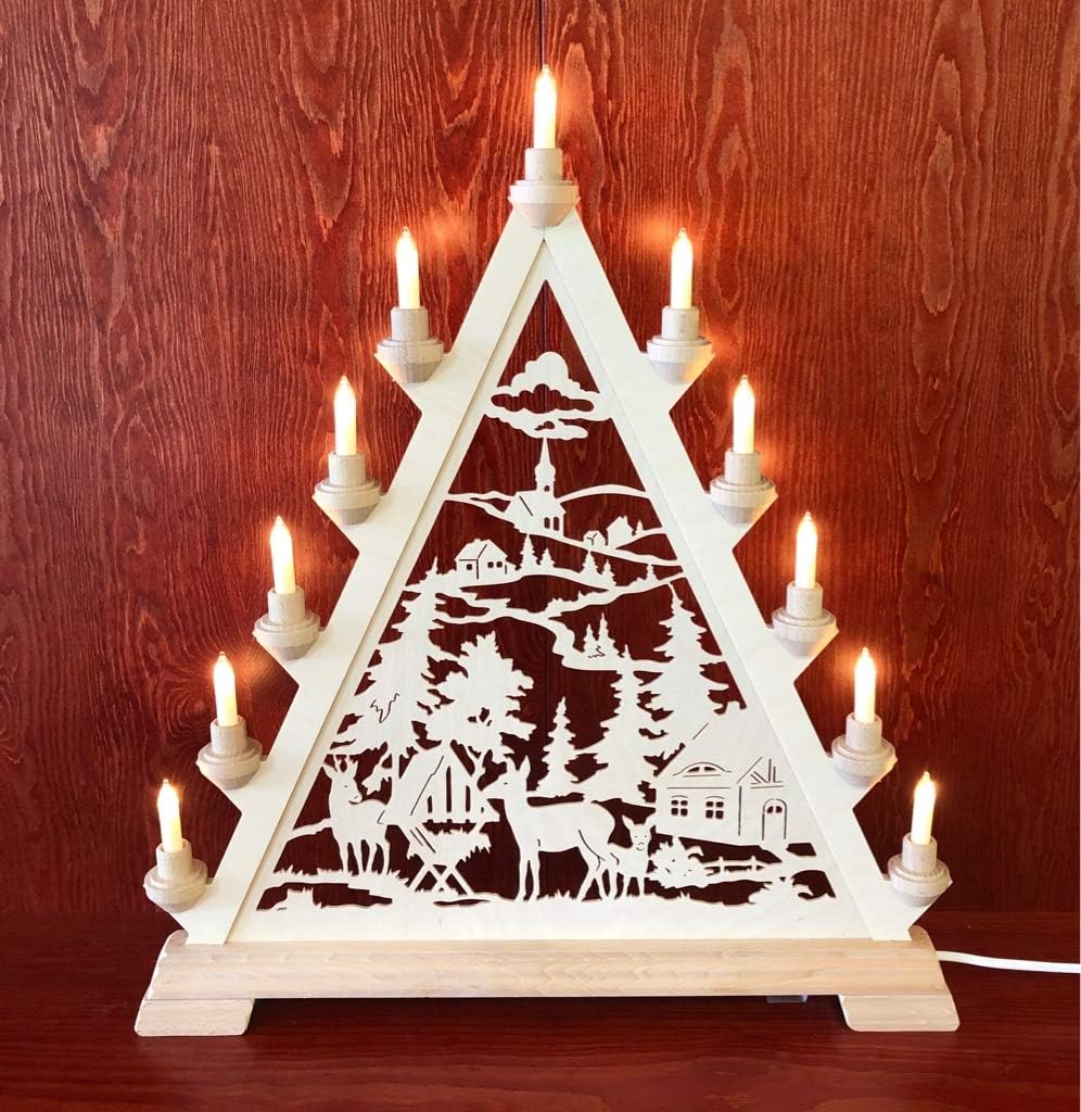 Kunstgewerbe Taulin Ore Mountain Traditional Candle - 16 Pre-lit Pillar Candles, 56 cm H x 48 cm W, No Scent, Indoor Use