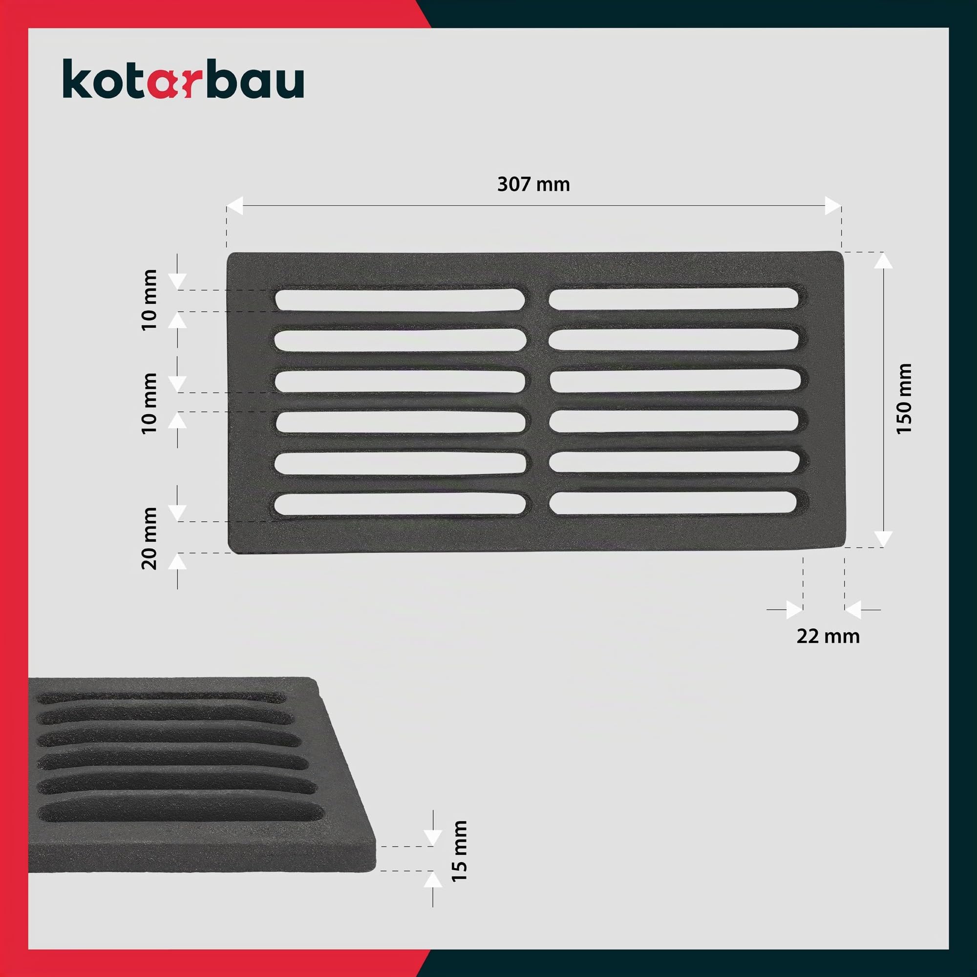 KOTARBAU Kaminrost 30,7 x 15 cm Kaminofen Ascherost Tafelrost Rost Ofengitter Kamin Ersatzteile Zubehör Gussrost Ofenrost Grillkamin Eckig Eckrost