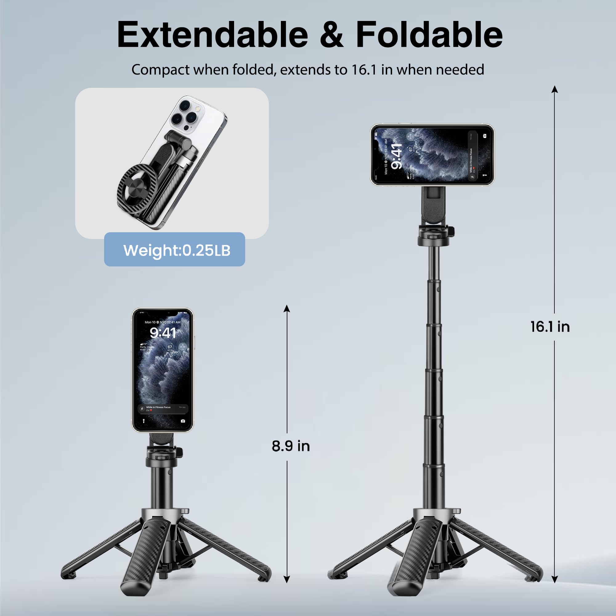 Treppiede magnetico per telefono, selfie stick treppiede con telecomando wireless e treppiedi leggeri per iPhone, compatibile con iPhone/Android