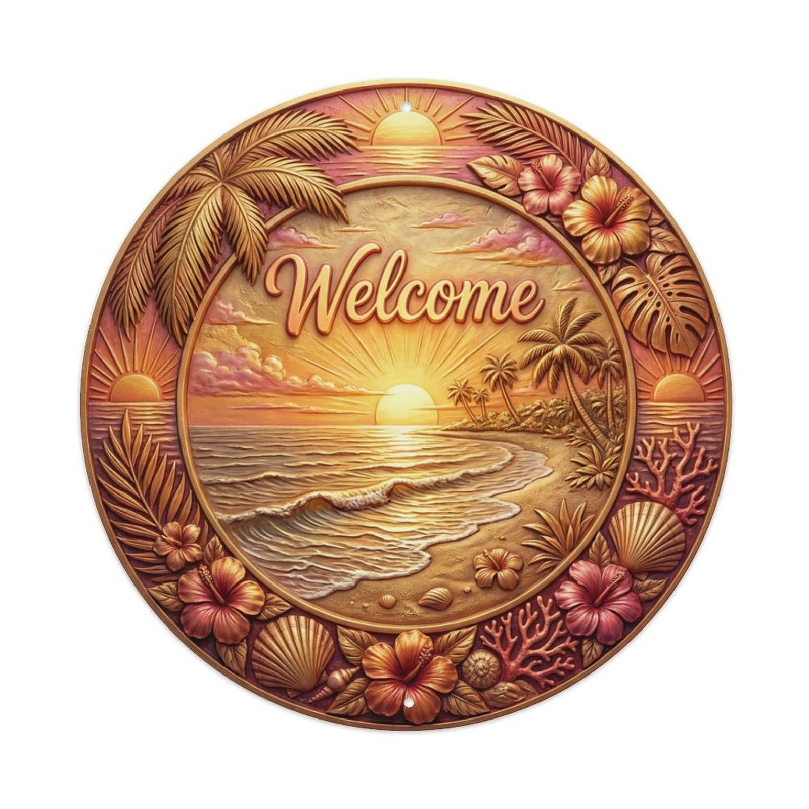 Tgrcjimh Style Metal Tin Sign Beach Sunset Welcome Golden Glow