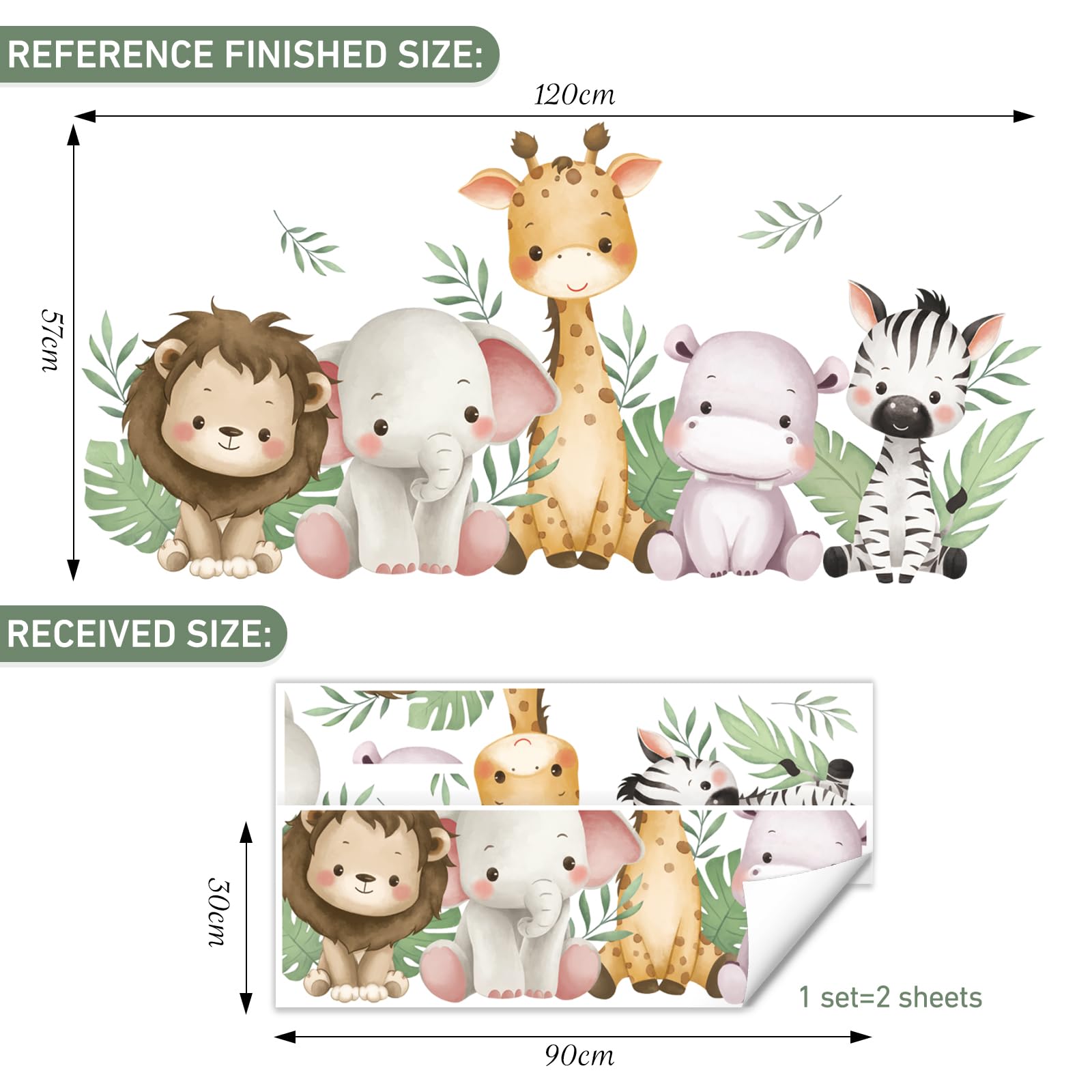 SHUCHING Jungle Animals Nursery Wall Sticker for Playroom Removable Vinyl Safari Wardrobe Decals Decor for Baby Room Bedroom - Image 4