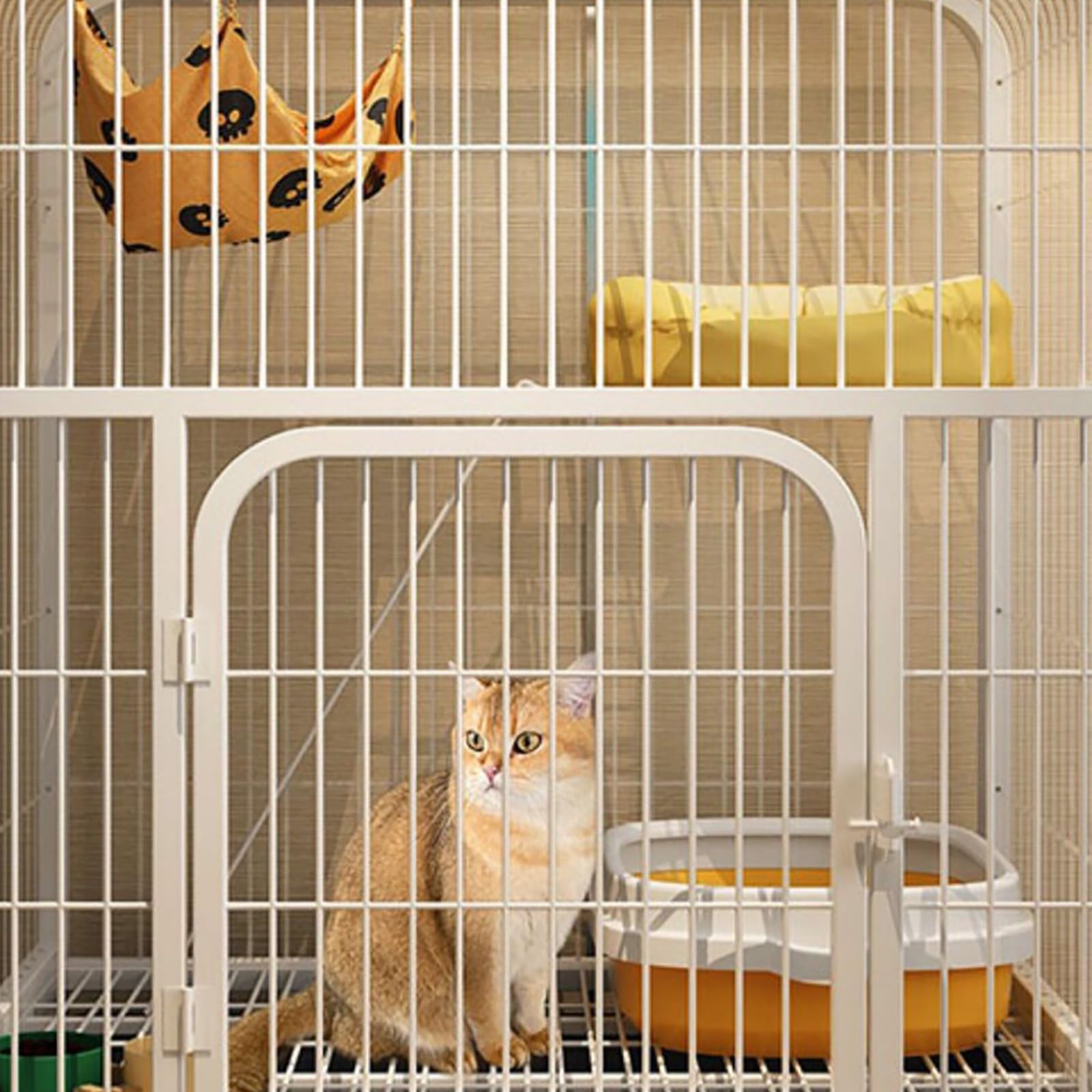 Grande gabbia per gatti da interno con struttura in metallo, fondo a rullo, scala e vassoio – adatta per gattini, cuccioli, furetti, cincillà e conigli