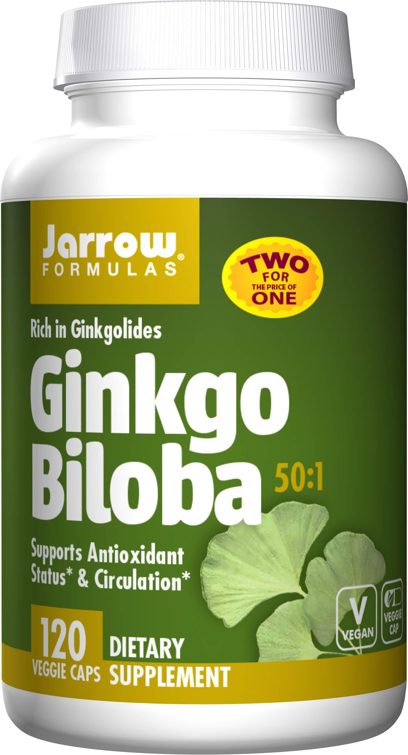 Jarrow Formulas Ginkgo Biloba, Supports Antioxidant Status & Circulation, 120mg, 120 Capsules