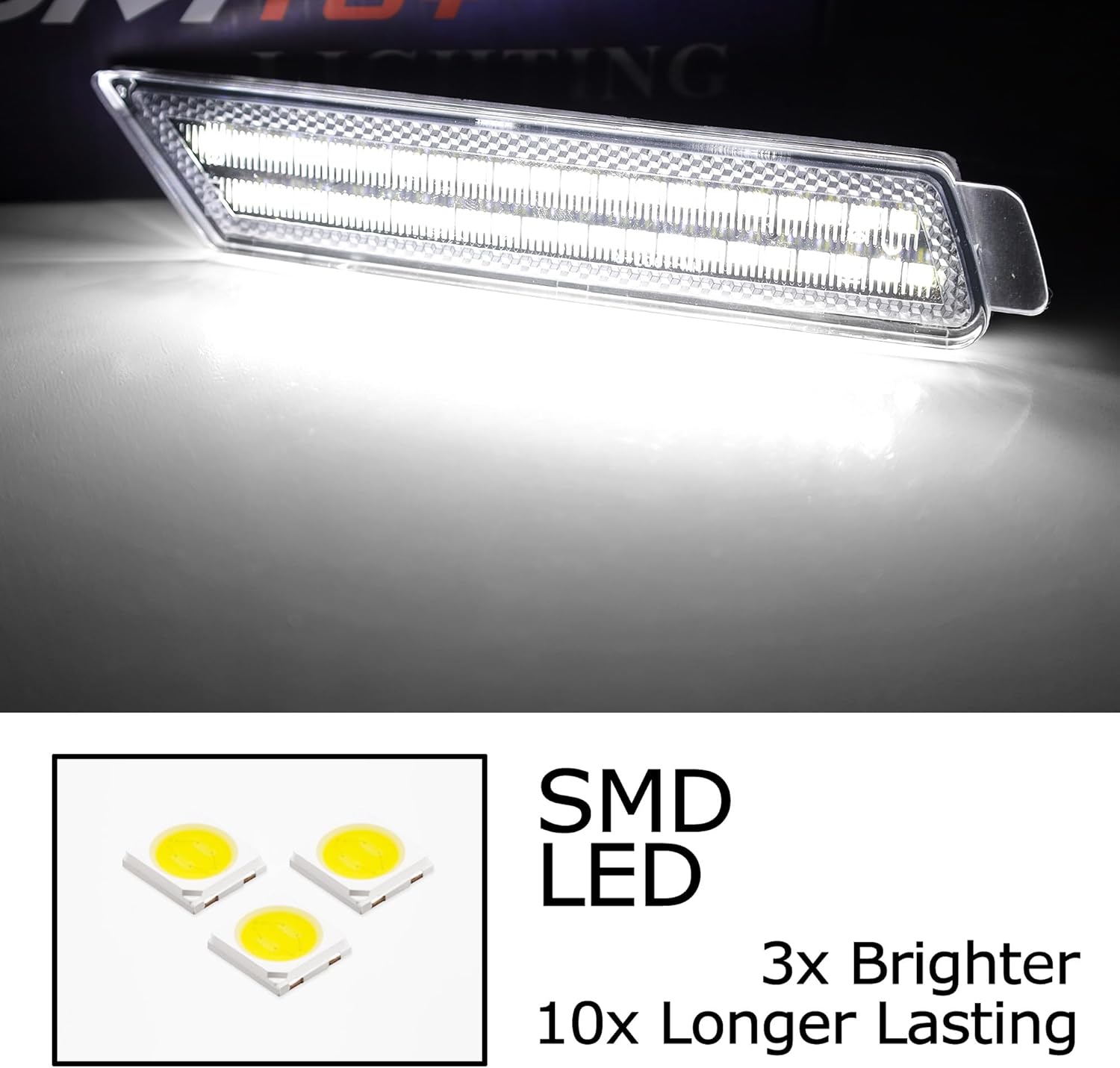 iJDMTOY Semi-Clear Lens 42-SMD White Double-Row LED Front Bumper Side Marker Light Kit Compatible With 2010-15 Chevy Camaro Replace OEM Front Amber Sidemarkers