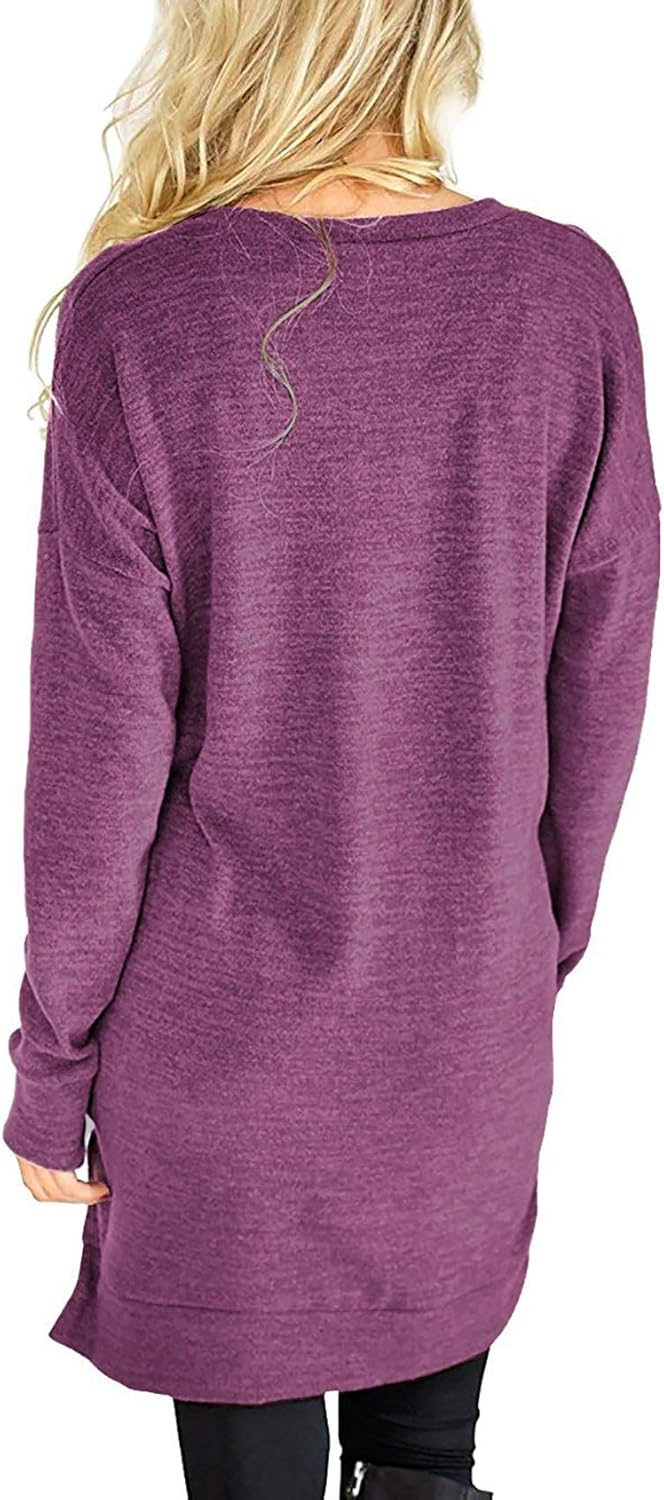 LERUCCI Womens Casual Long Sleeves Solid V-Neck Tunics Tops with Pockets Wine Red Medium - Image 3