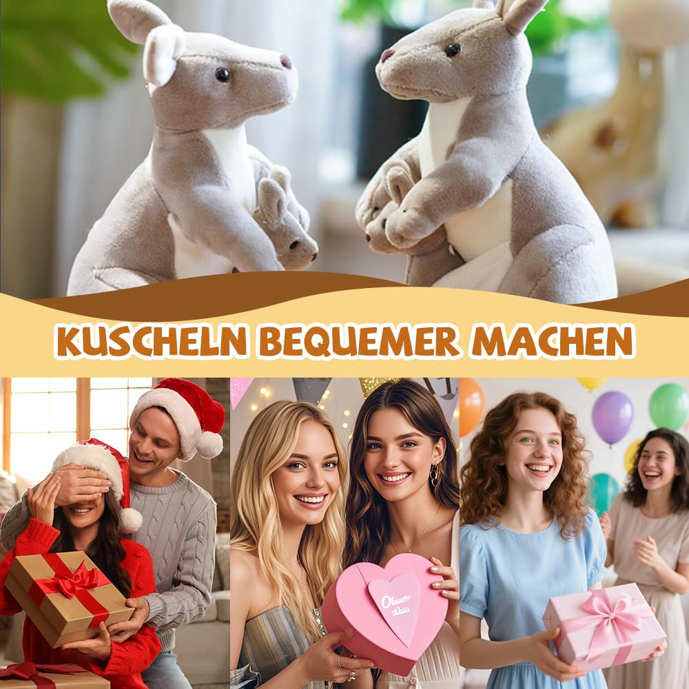 Känguru Plüschtier 28 Cm – Mutter Mit Baby In Der Tasche, Weich & Kuschelig, Süßes Geschenk