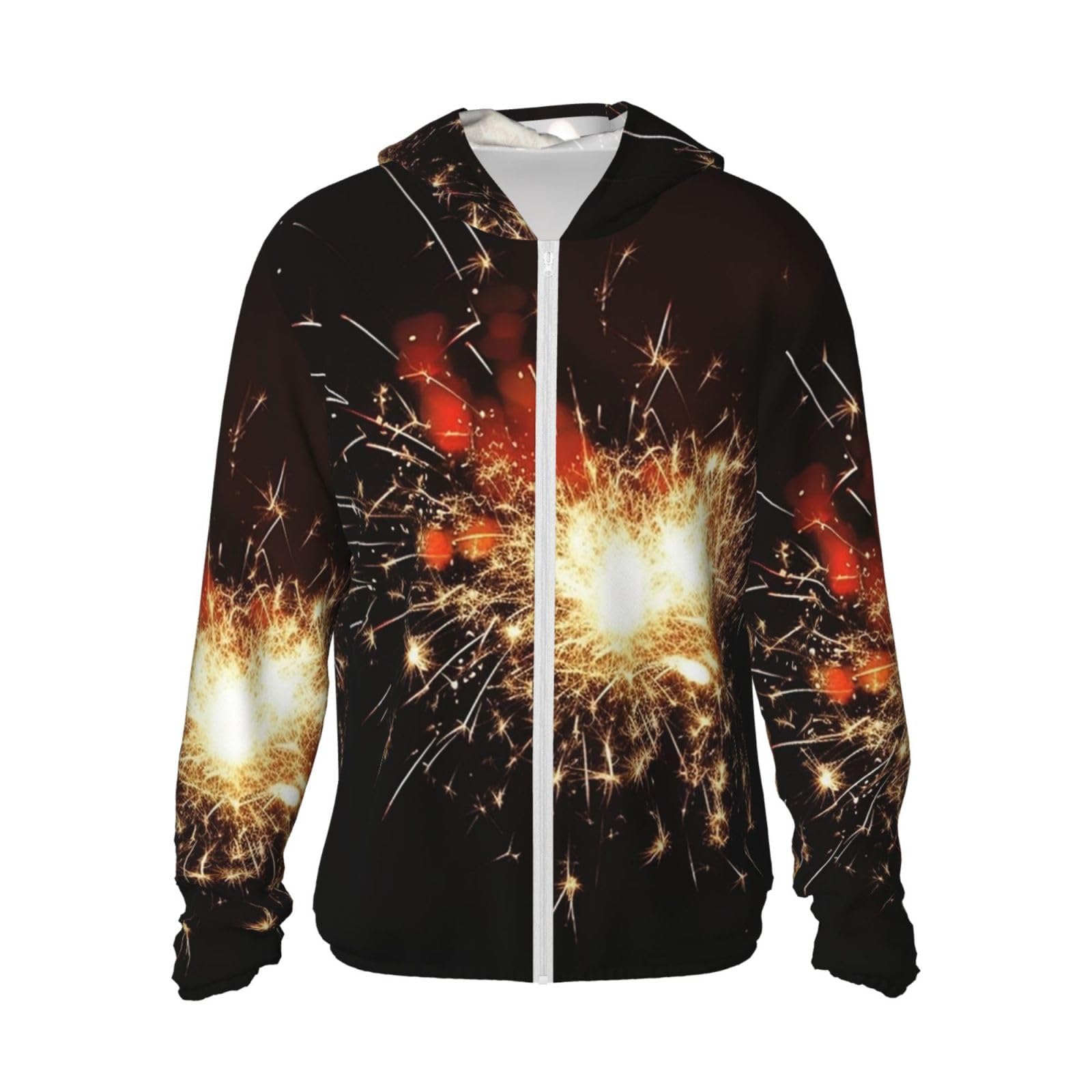 LZQPOEAS Sun Protection Hoodie Explosion Firework Jacket Lightweight Long Sleeve Sun Shirts for Outdoor Hiking Large