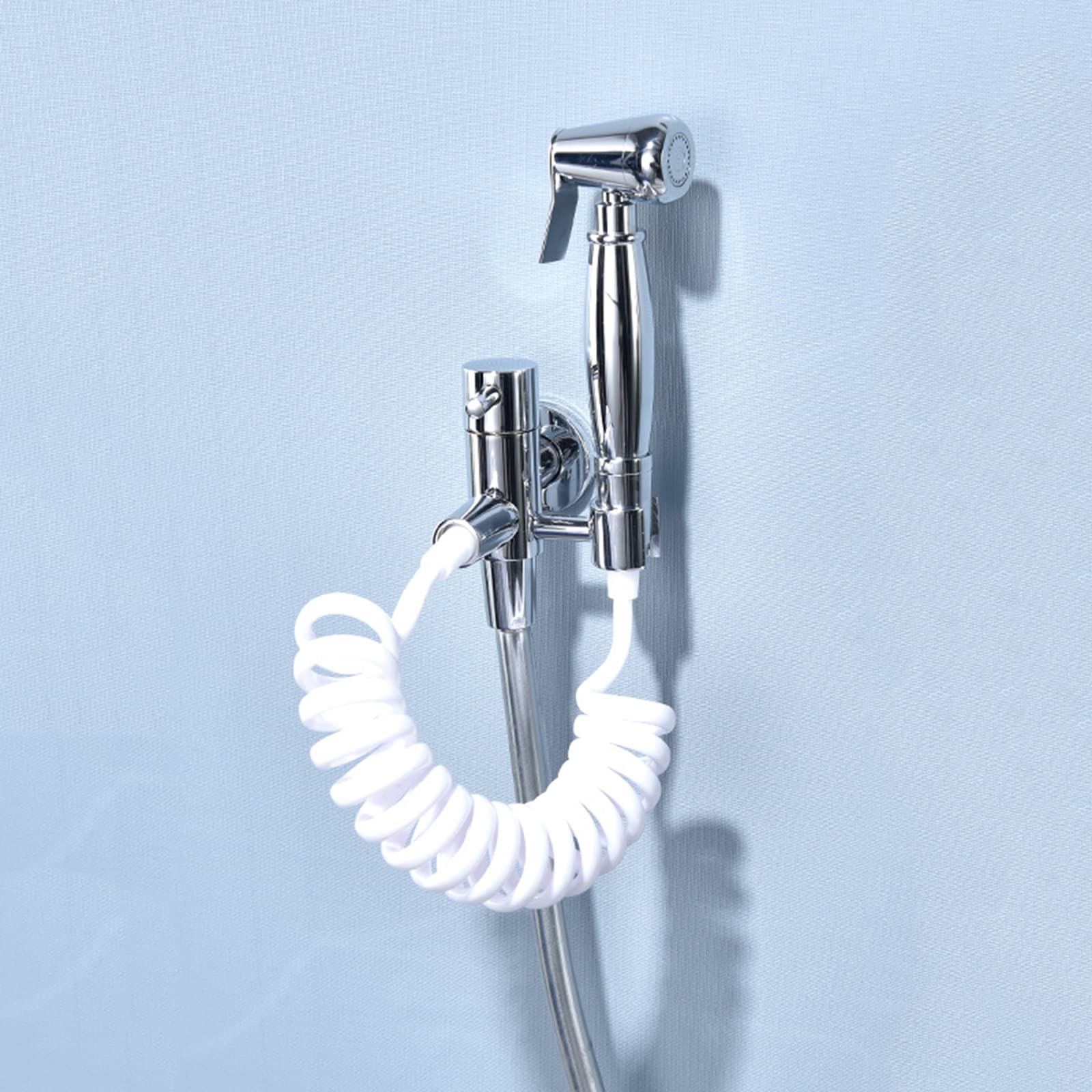 Bidet douche spray double fonction WC avec douchette chromée et ressort