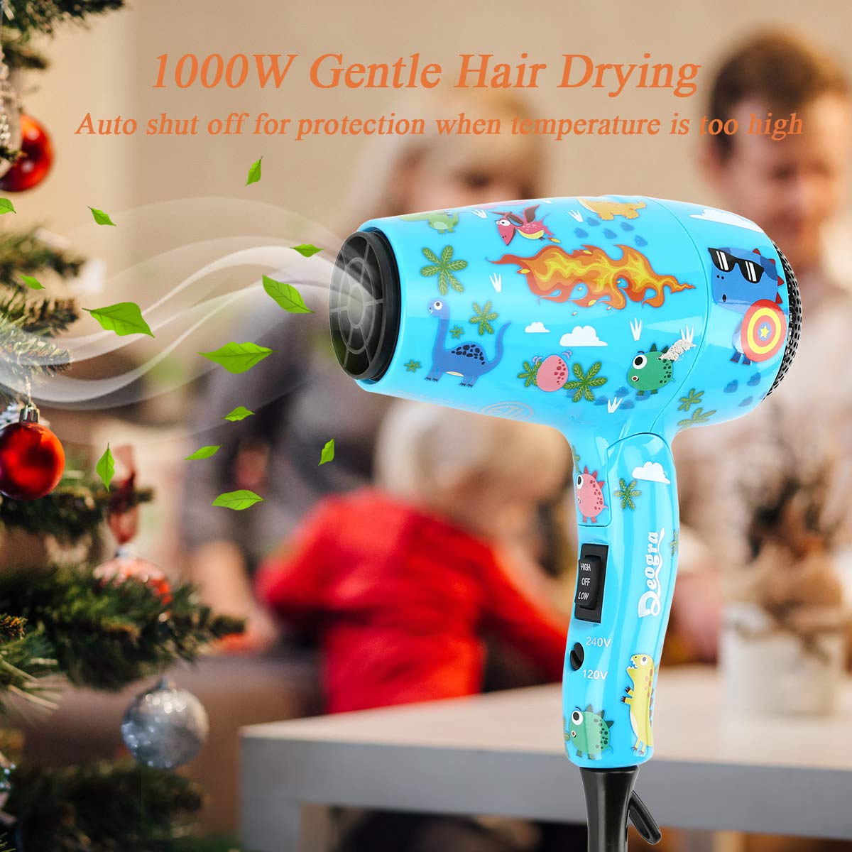 Deogra 1000W Childrens Hair Dryer Cute Travel Hair Dryers for Kids with