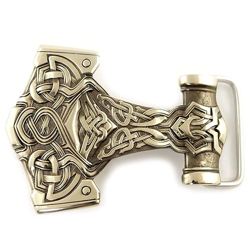 Thor Hammer German silver Belt buckle, Scandinavian Old Norse Viking Mjolnir buckle, Viking Age mythology Thor god weapon solid nickel silver belt