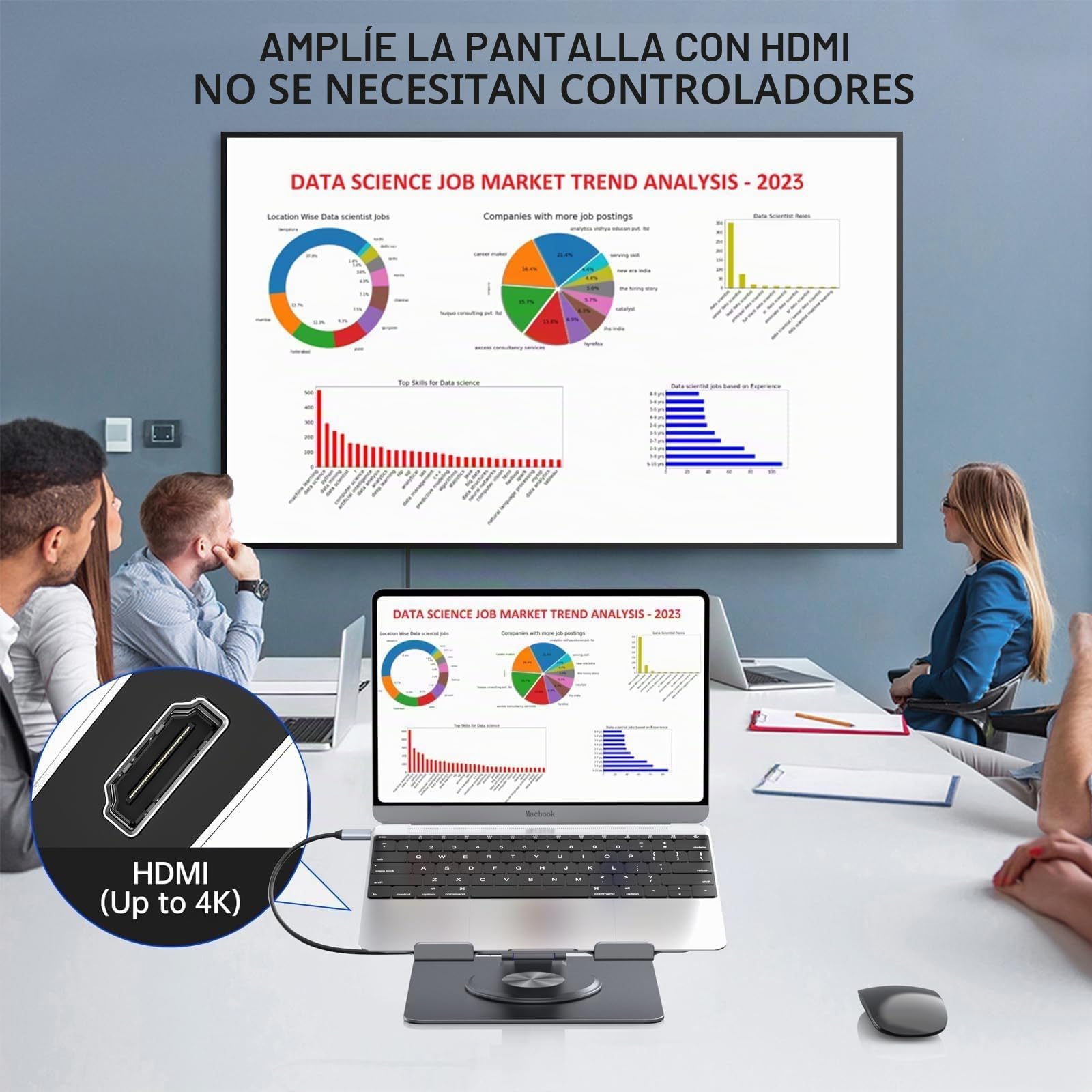 Estación de Acoplamiento para Laptop para MacBook Pro/Air/DELL/HP/Surface HC 11 en 1, hub USB C, Soporte Giratorio de 360° para Laptop con hub USB 4K, HDMI, USB 3.0, PD100W, Conector de Audio de 3.5