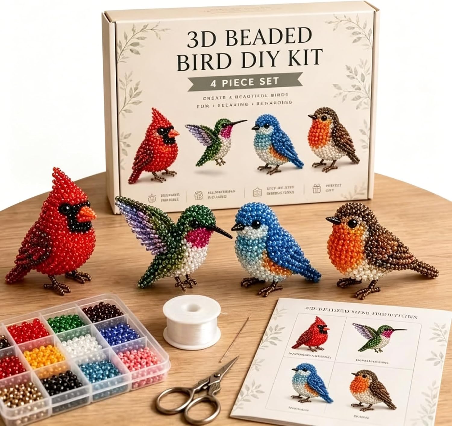 PWOCEAG 2026 Tiny 3D Beaded Animal DIY Kit,DIY Bead Animal Making Kit,Handmade Bead Art Mosaic Kit, Stress Relief Creative DIY Decoration Gifts for Adults Teens Beginners (Backyard Birds)