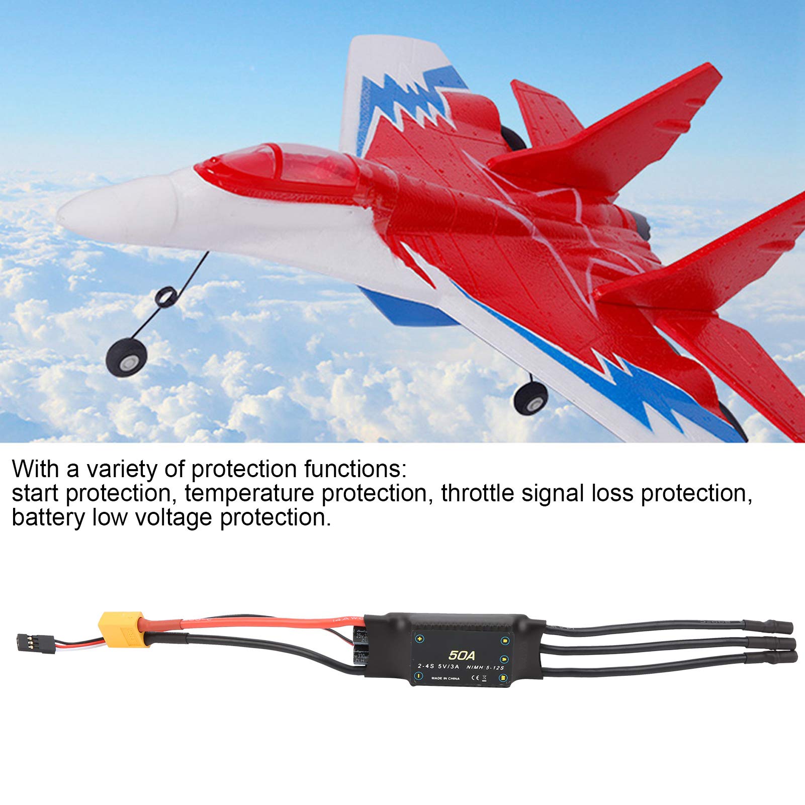 Dilwe RC ESC, 50A Brushless ESC Drehzahlregler 5V/3A BEC Output for RC Drone, Foam Flugzeuge, Model Airplane Accessories