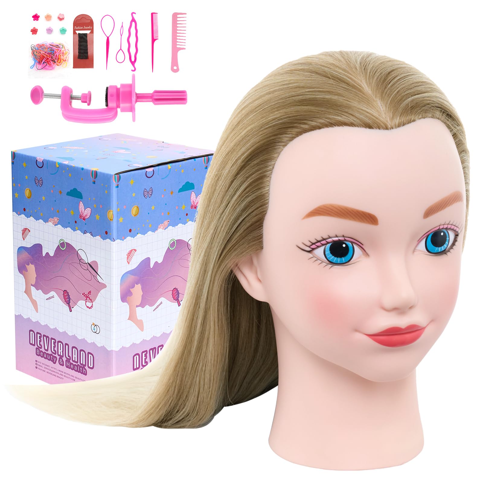 NEVERLAND 20 inch Testa per Parrucchieri 100% fibra sintetica Capelli Testa Parrucchiere Testa bambola da truccare e pettinare Manichino Pratica Modello Con Morsetto & DIY Hair Styling Tools - 1
