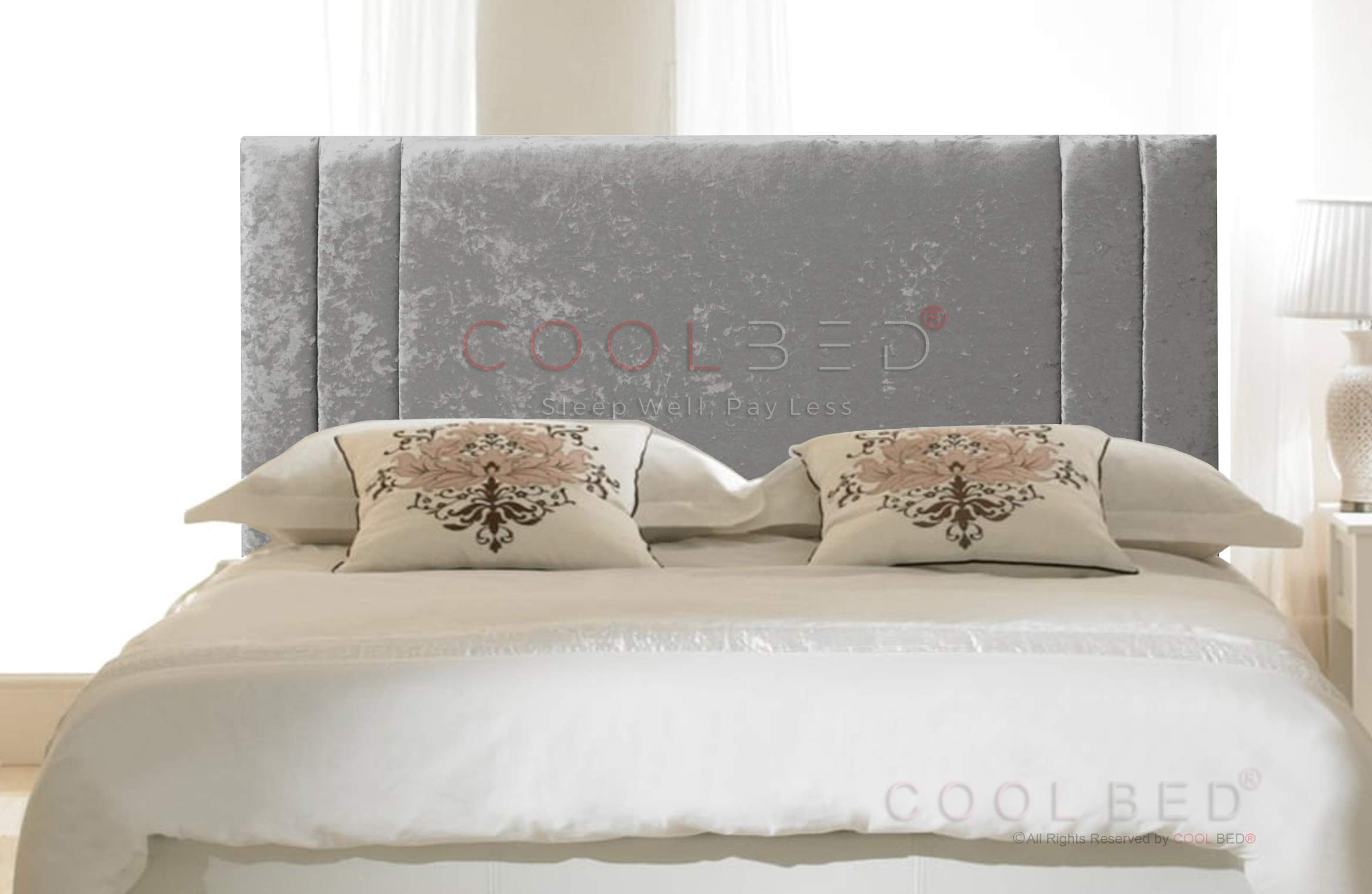 CRUSHED VELVET 24" SAVANNAH HEADBOARD FOR DIVAN BED BASE (Silver, 4FT6 - DOUBLE)