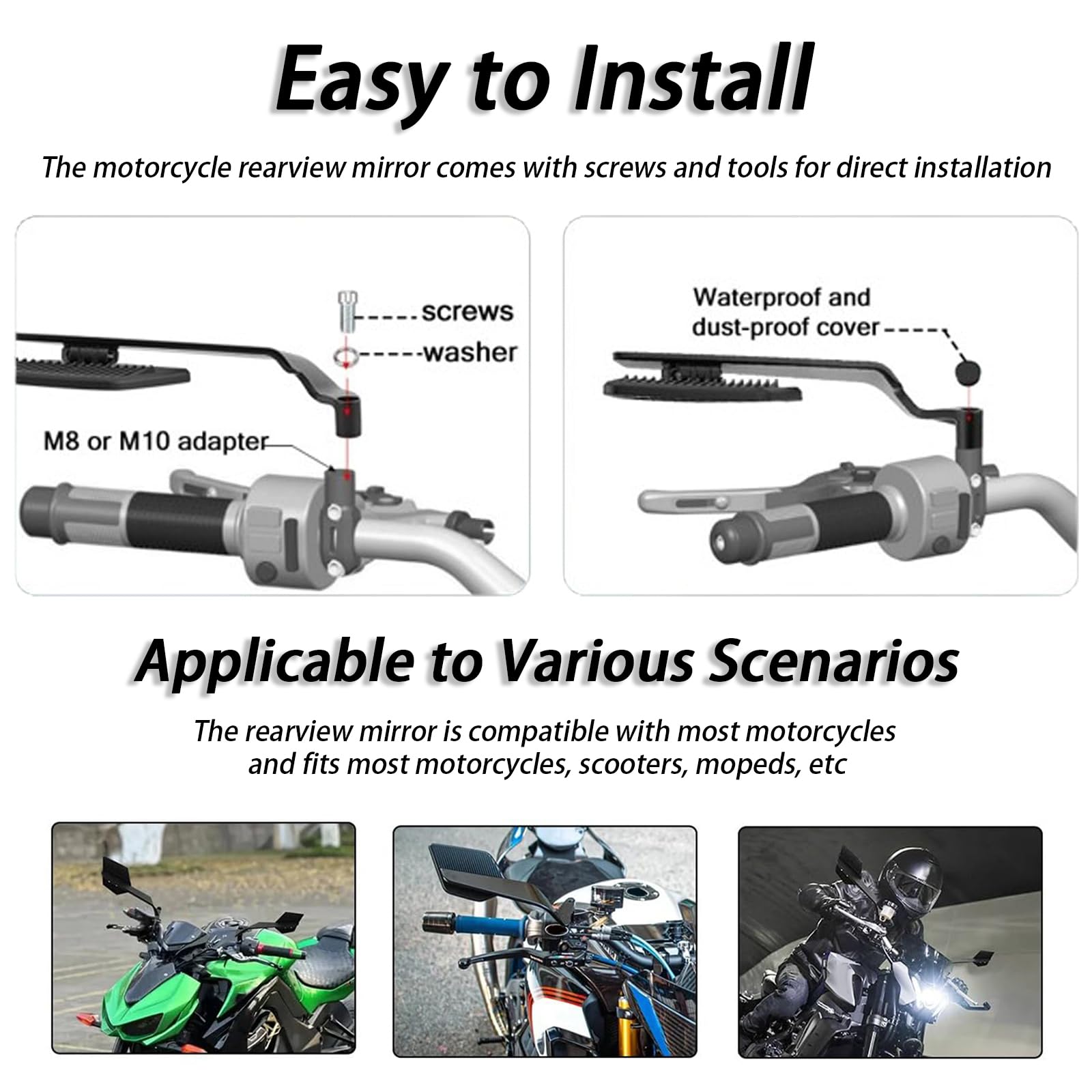 Specchietti Retrovisori Moto per Yamaha X-Max 250 ABS 2014 2015 2016, Specchietto Retrovisore Invisibile per Moto ad Ala Fissa, Regolabile Specchietti per Moto,A
