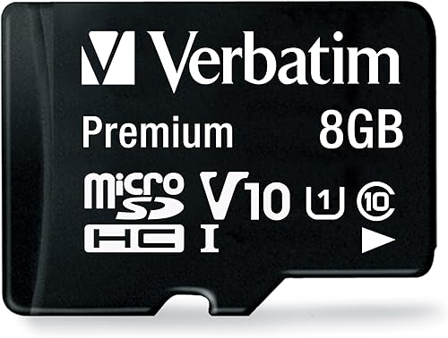 Verbatim 8GB Tarjeta de Memoria Premium microSDHC con Adaptador UHS-I V10 Clase 10 Soporta Full HD (1080p) Velocidad U1 Calificada Hasta 80MB/s de