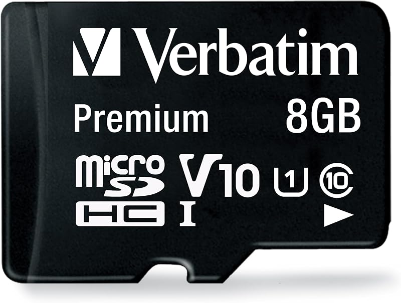 Verbatim 8GB Premium microSDHC Memory Card with Adapter UHS-I V10 Class 10 Supports Full HD (1080p) U1 Speed Rated Up to 80MB/s Read Speed