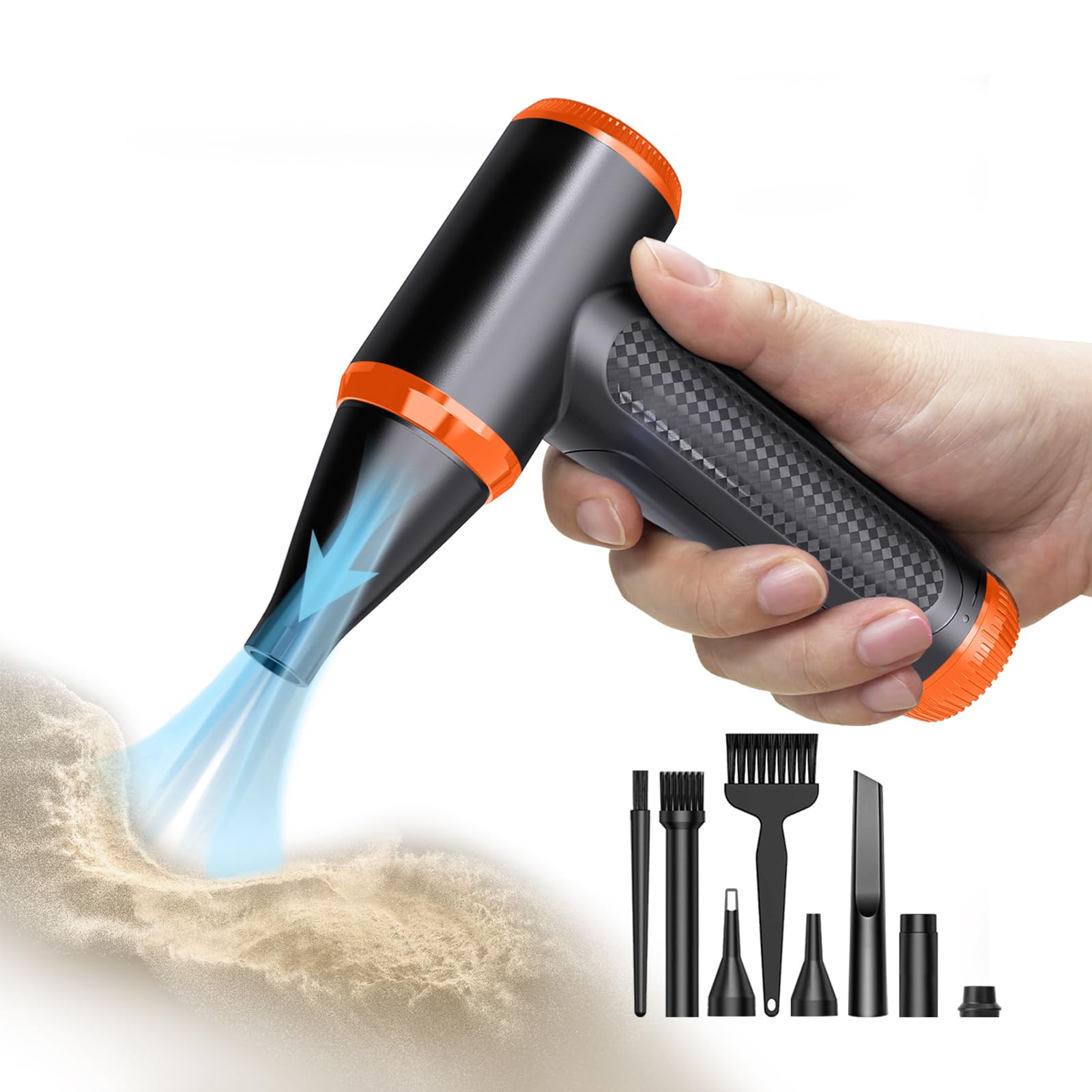 Pejevir Elektrische Stofventilator, 3 Versnellingen Air Duster, 150.000 omw/ min, USB-oplaadbaar, Persluchtspray, PC-Reinigingsset met Reinigingsborstel voor PC Laptop Toetsenbord Auto Camera