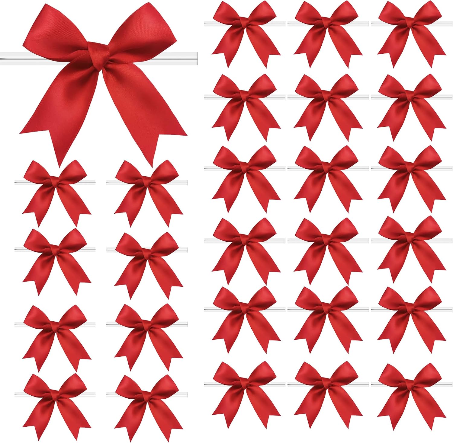 100 Pcs Twist Tie Bows Satin Ribbon Bow 3.3 Inch Gift Wrap Bow Craft Bows for Gift Wrapping, Party Decorations Gifts Bag DIY Treat Bags Red (Red, 1 Count(Pack of 100))