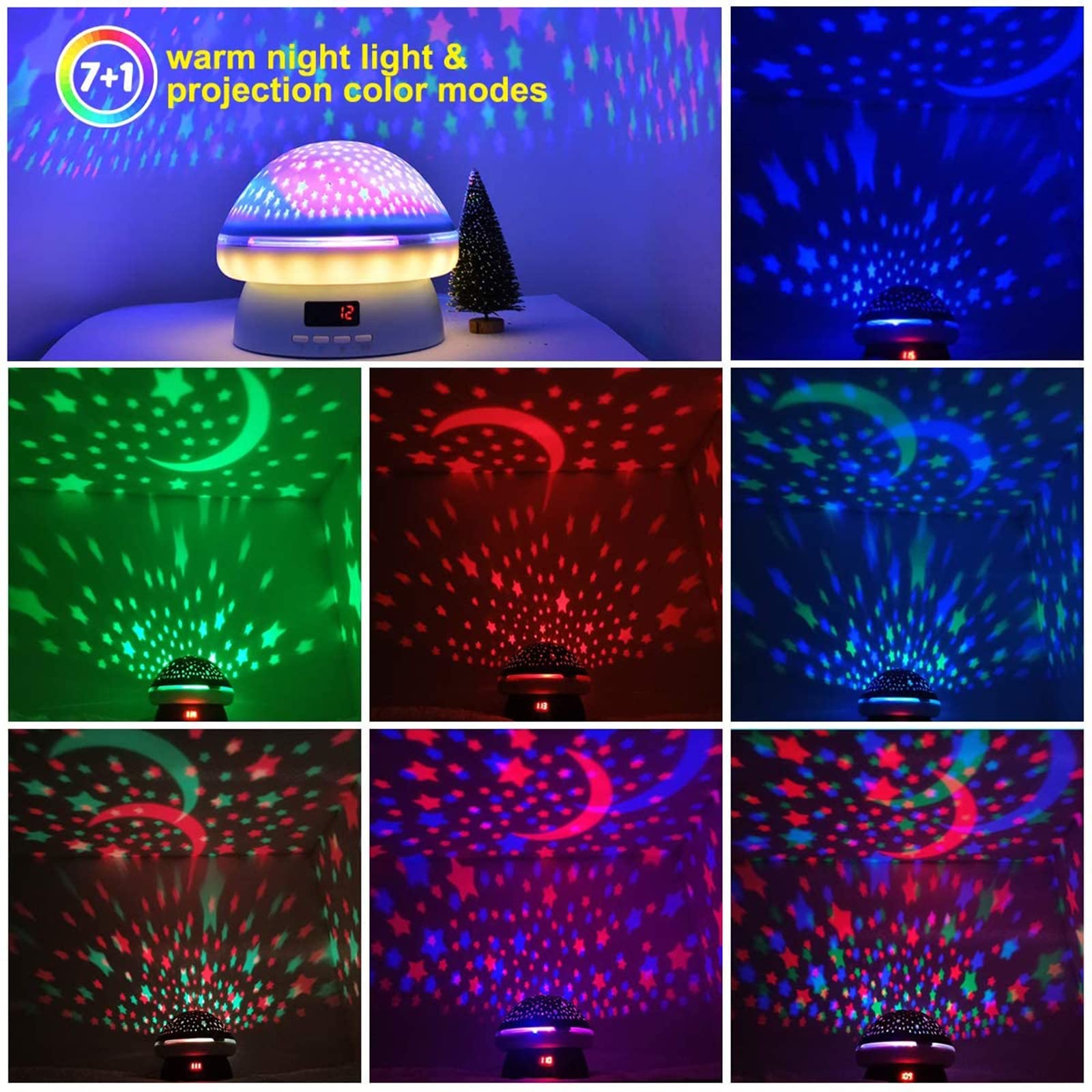 Projektor gwiazdowy lampka nocna dla dzieci - 6 kolorów 360 ° obrotowy projektor lampki nocnej dla dzieci do sypialni z pilotem czasowym - najlepszy prezent dla dzieci,Black