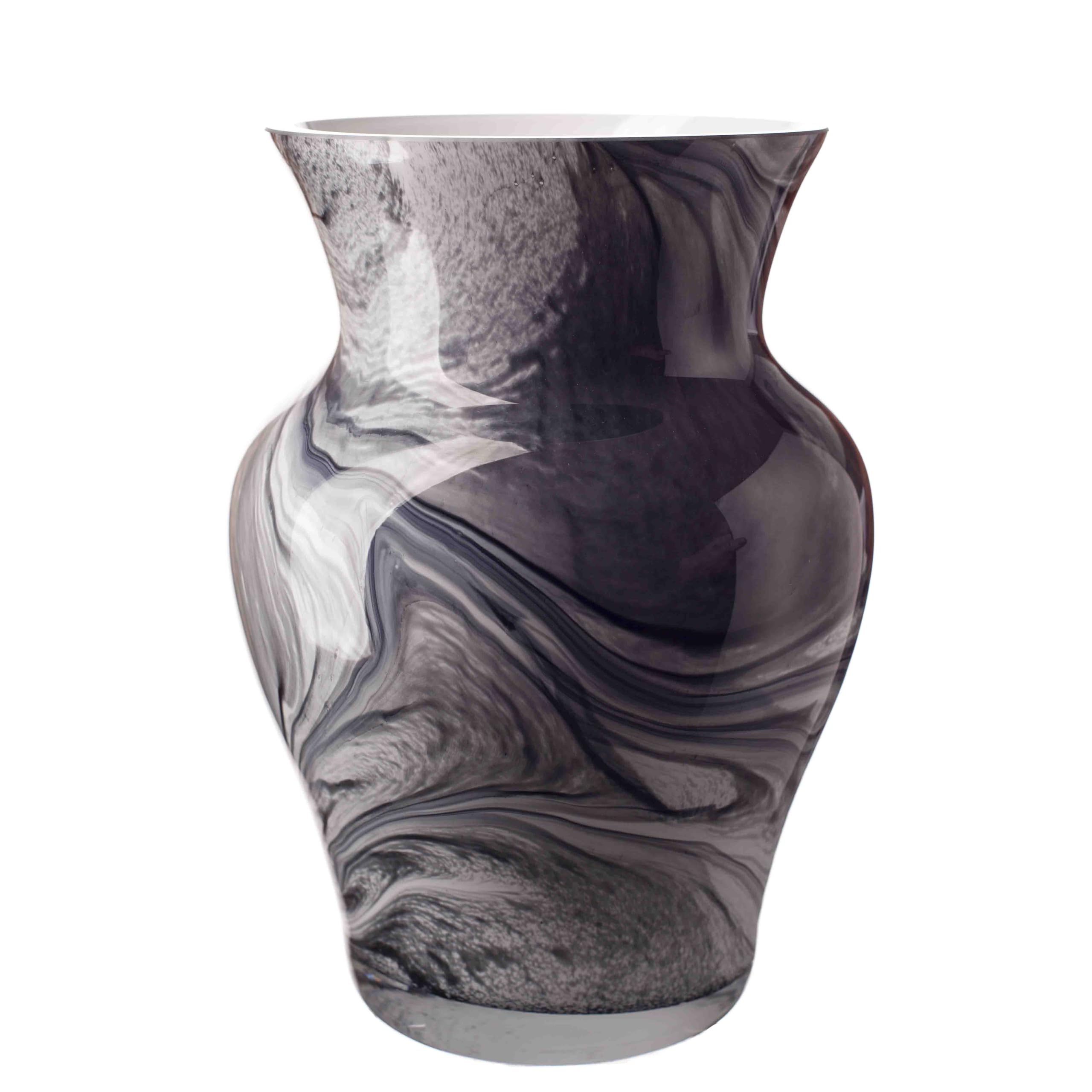 Mouth Blown Glass Urn Shape Vase, White, Grey and Black Design (Night Sky) 26cm Height, Width 18cm