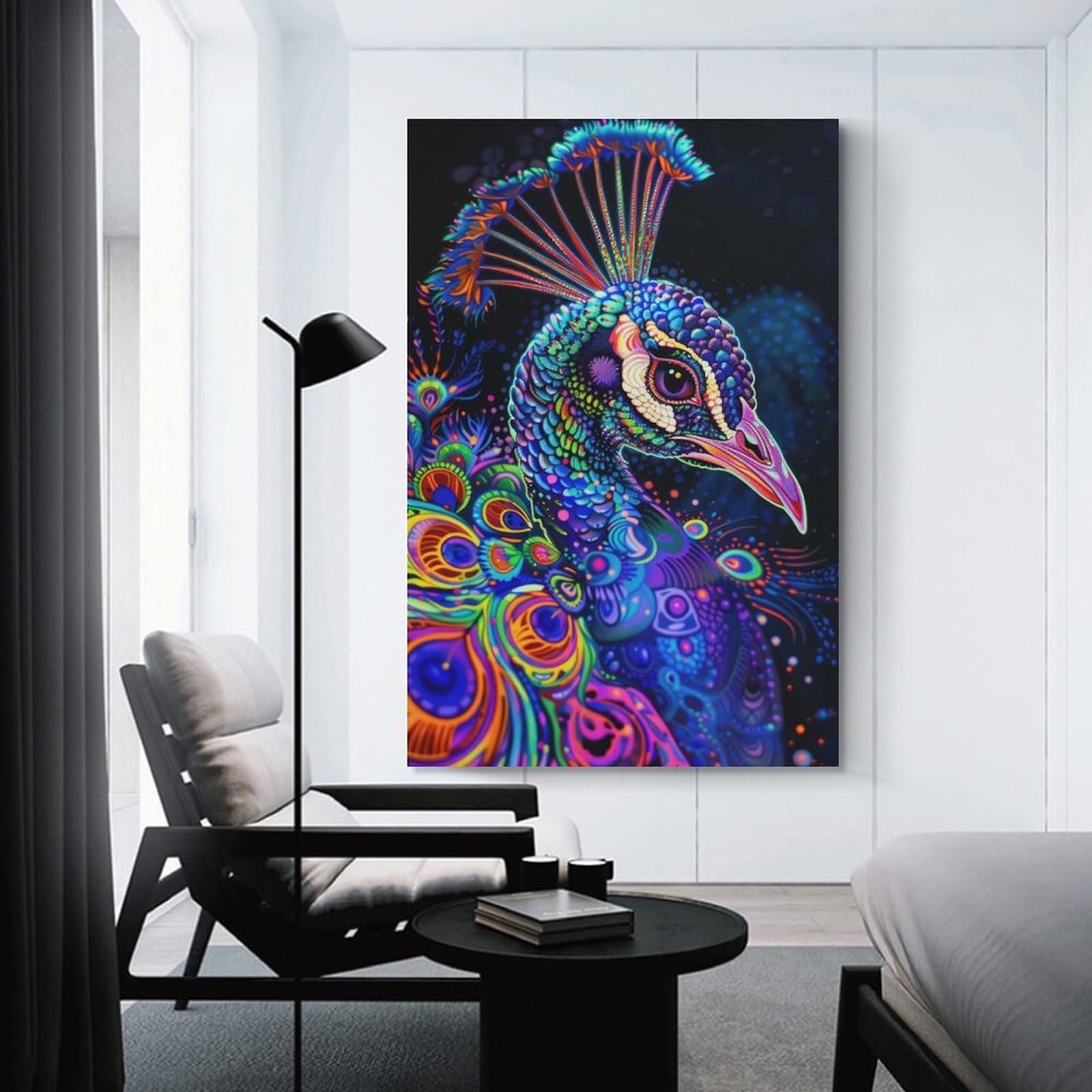 Junmoney Psychedelic Peacock Wall Decor Canvas Print 24x36inch(60x90cm), for Sofa Walls, Lounge Or Home Corners, Modern Wall Decor for Cosy Interiors